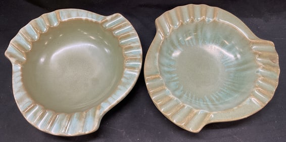 Set 2 Vtg Green Pottery Ceramic Dishes USA