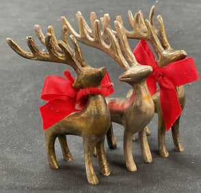 Lot 3 Brass Reindeer Christmas Ornament Figurines