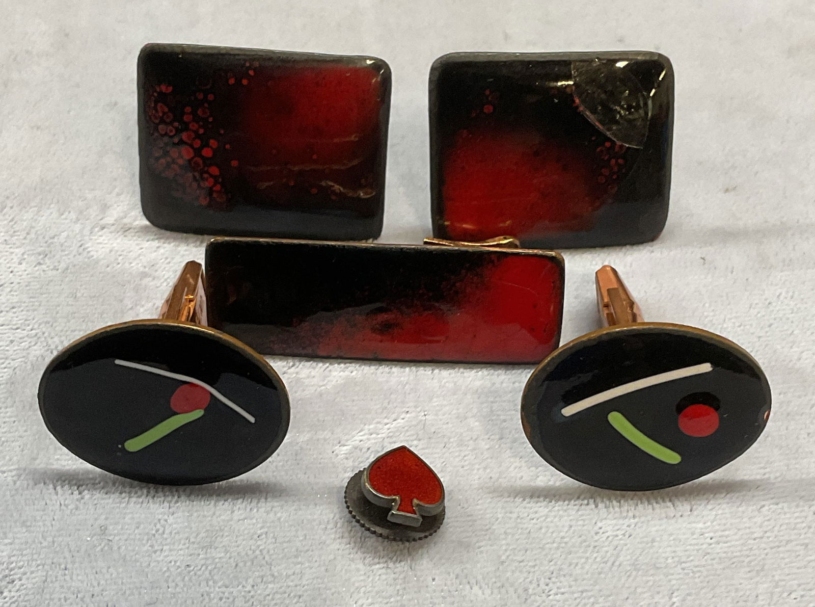 Lot 4 Vtg Enameled Cufflinks, Tie Clip + (1 of 7)