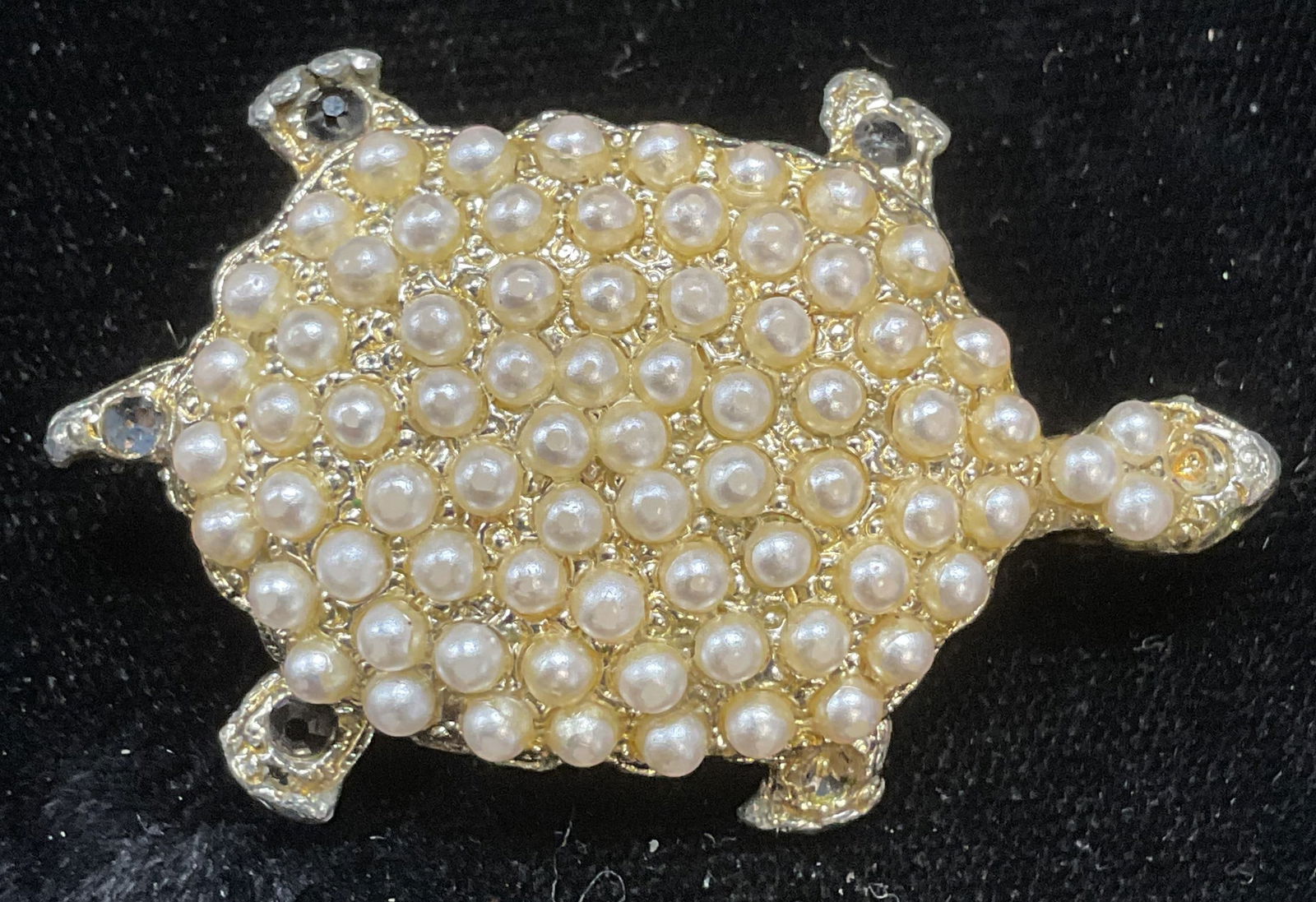 Vintage Faux Pearl Crystal Turtle Brooch (1 of 6)