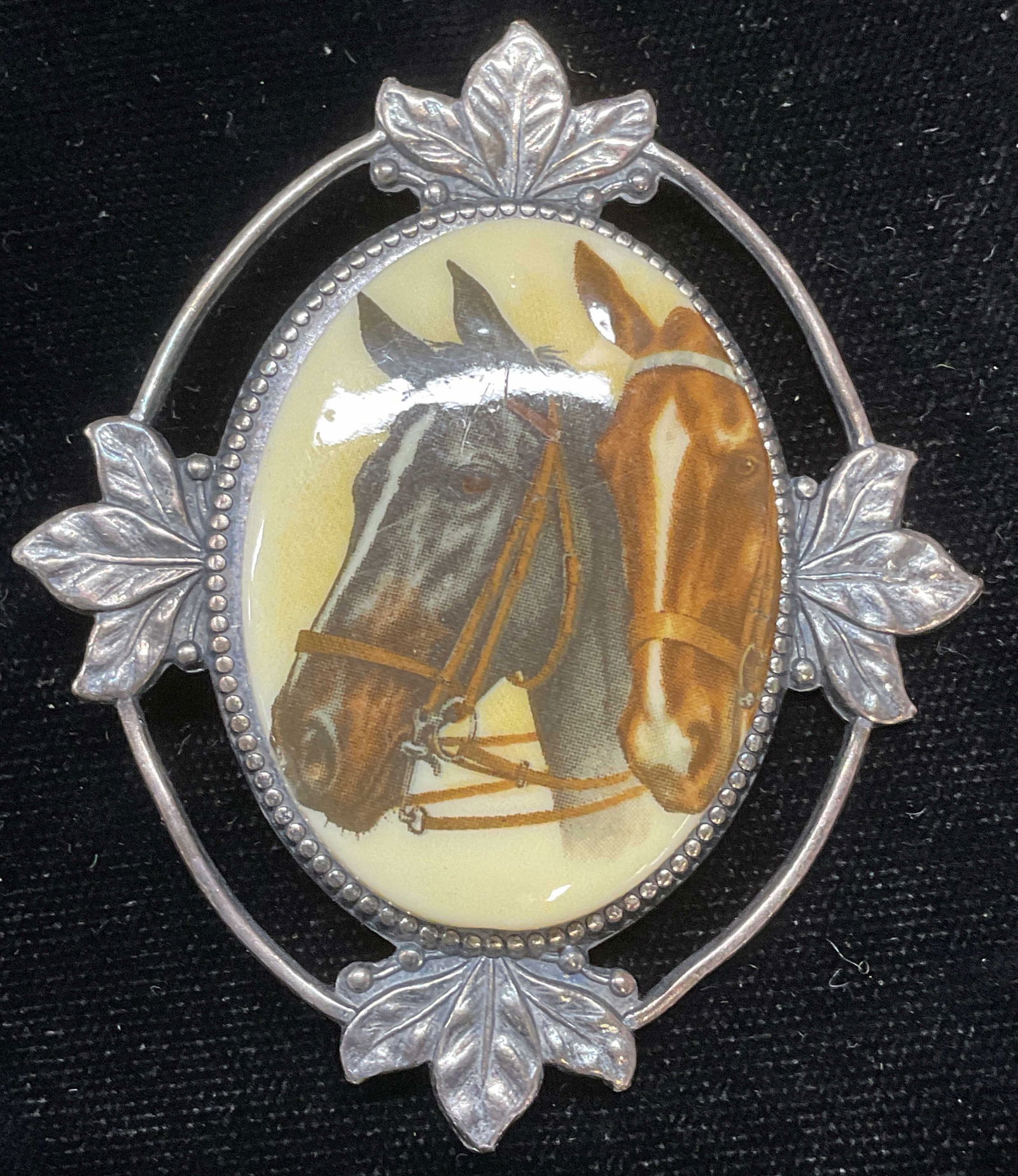 Vtg Silver Plated Equestrian Horses Brooch (1 of 6)