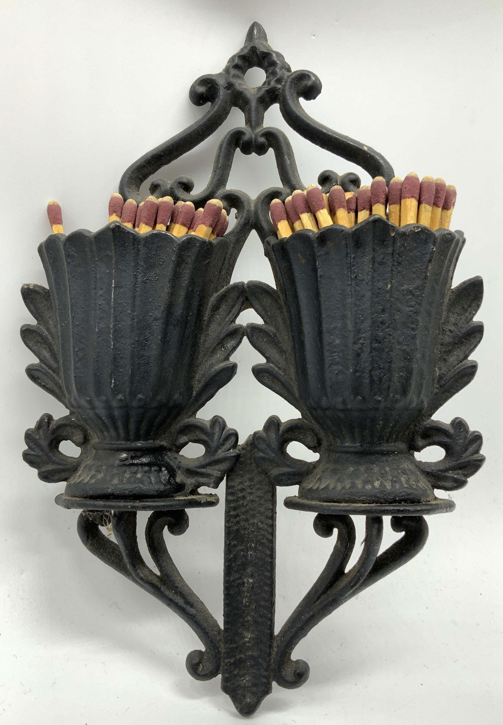 Vntg Cast Iron Double Urn Wall Match Holder (1 of 7)