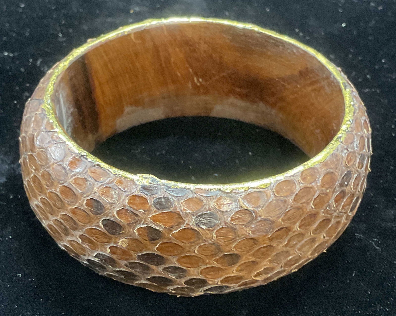 Vintage Brown Snakeskin Wood Bangle Bracelet (1 of 6)