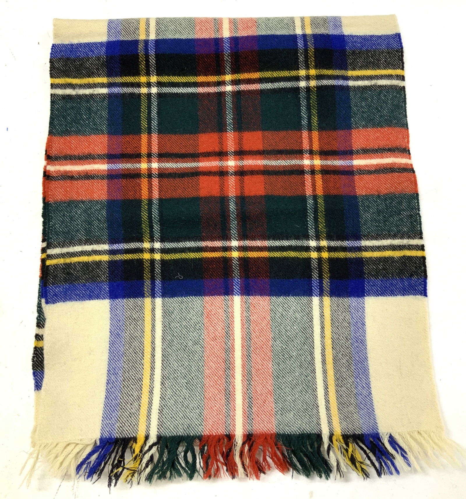Vntg Multicolored Plaid Fringed Wool Scarf (1 of 6)