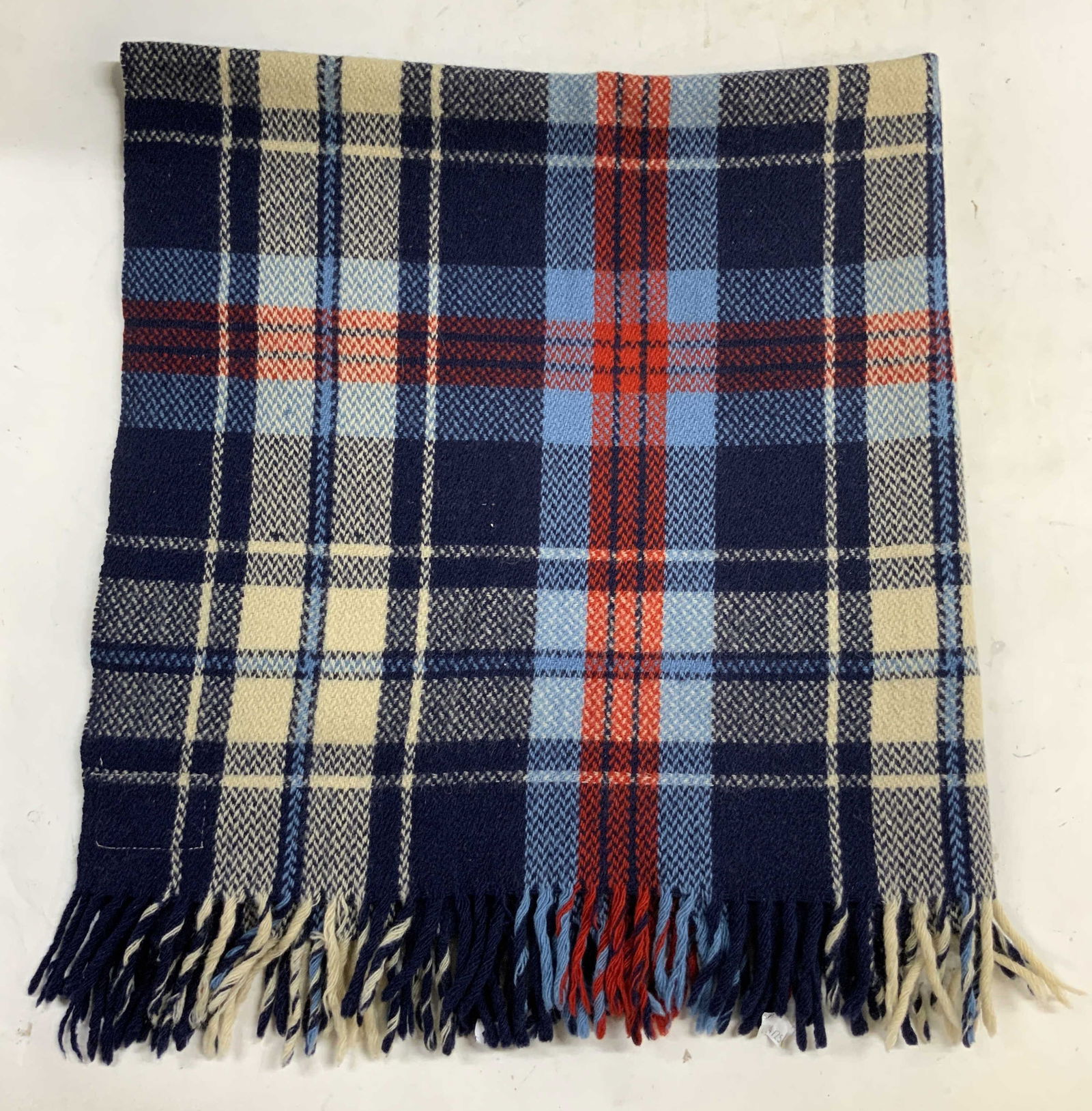 CARLDYKE NY Vtg Navy Plaid Fringed Wool Scarf (1 of 7)
