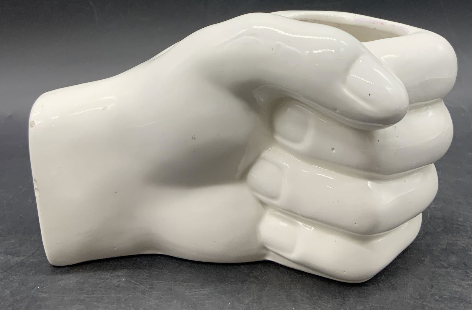 Vntg White Glazed Ceramic Horizontal Fist Planter (1 of 7)