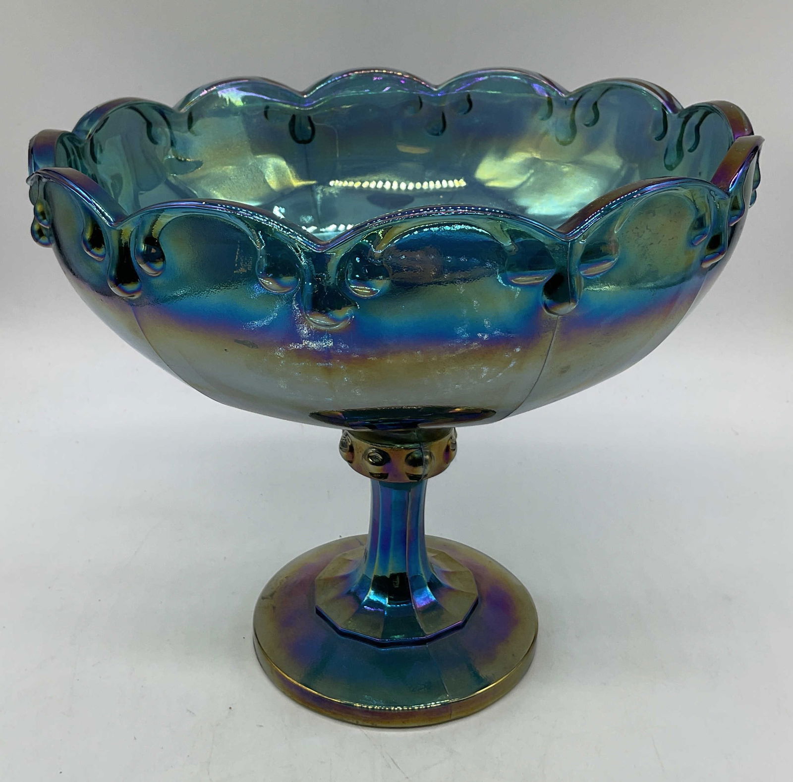 Vtg Indiana Blue Carnival Glass Pedestal Bowl (1 of 9)
