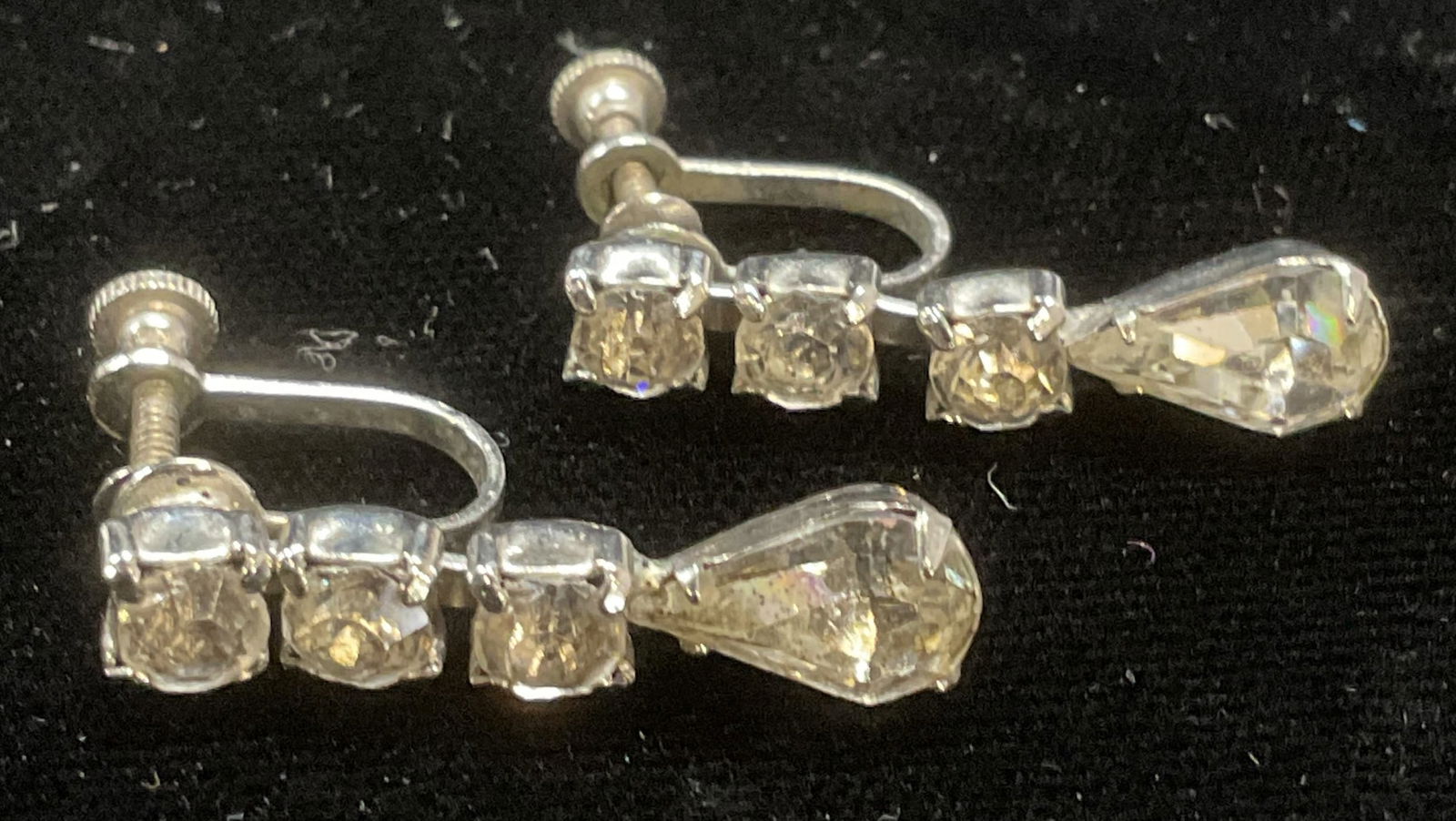 Vintage Silver Tone Crystal Dangle Drop Earrings (1 of 6)