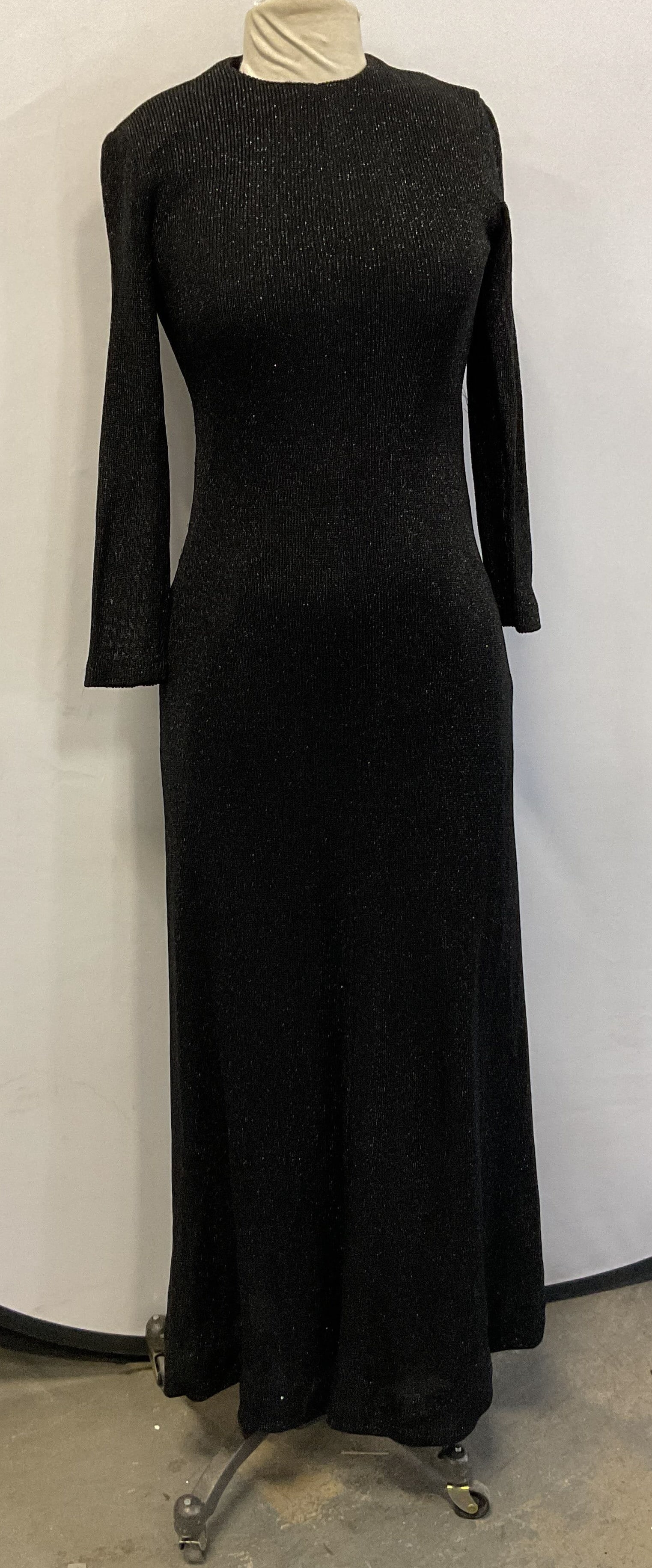 Vtg Leslie J. Black Metallic Thread Long Dress (1 of 12)