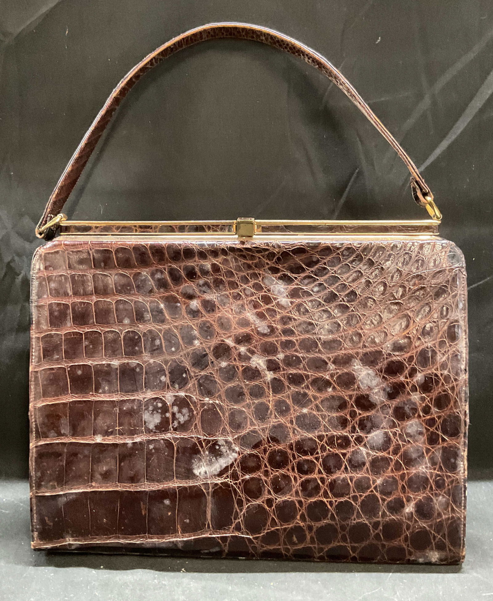 Vintage Brown Leather Croc Handbag (1 of 6)