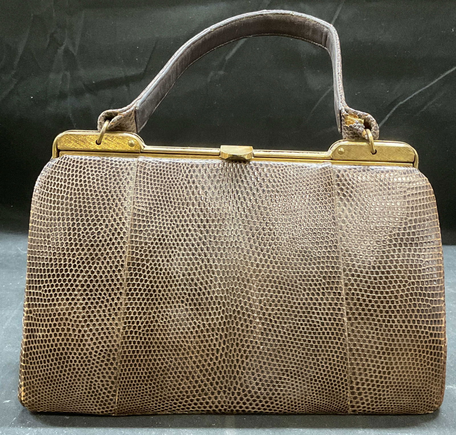 Vtg Bellestone Brown Snakeskin Leather Handbag (1 of 7)