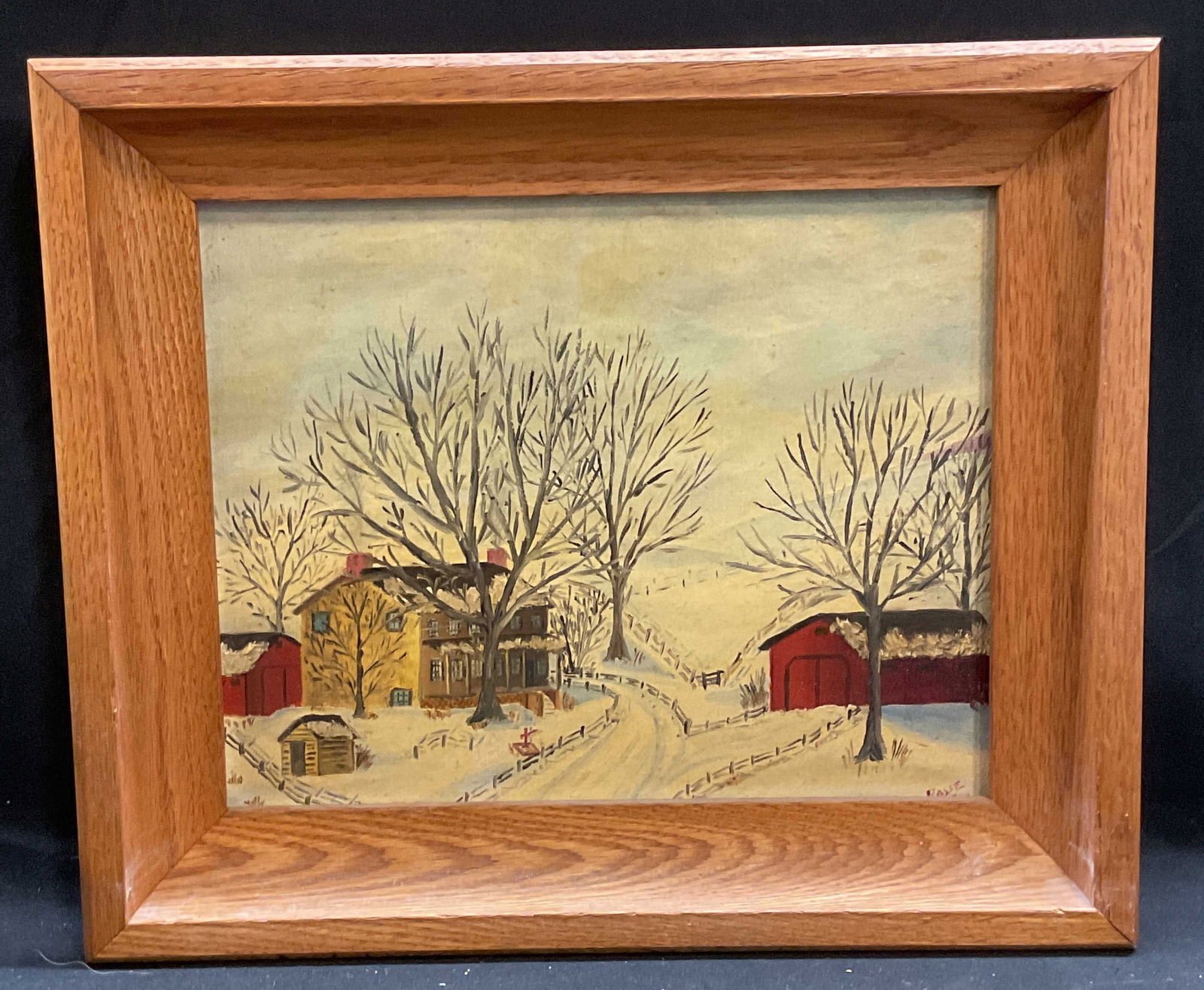 Sgnd Passe Winter Farm Landscape Oil Painting 1950 (1 of 6)