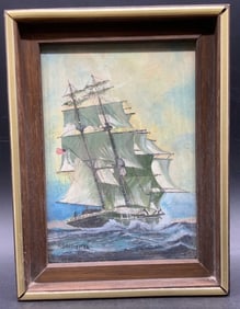 Sgn Ted Gallagher Nautical Ship Oil Painting