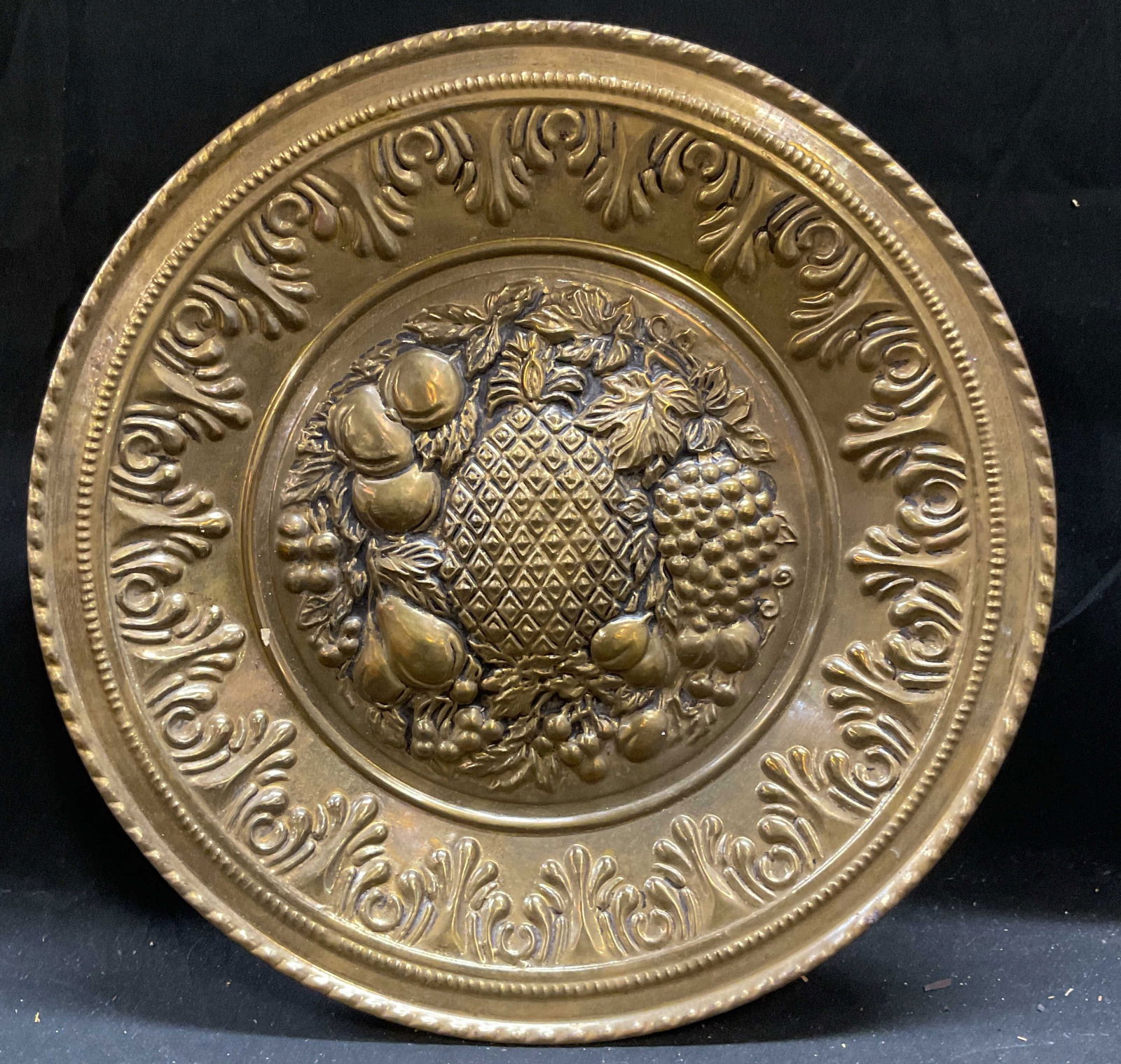 Vintage Brass Relief Fruit Wall Plaque, England (1 of 6)