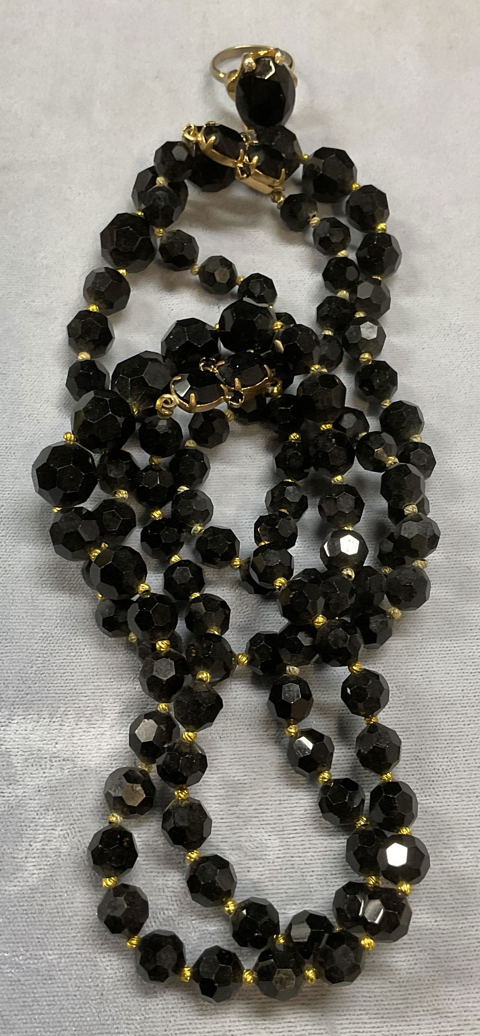 Lot 3 Vtg Black Crystal Necklaces & Ring (1 of 9)