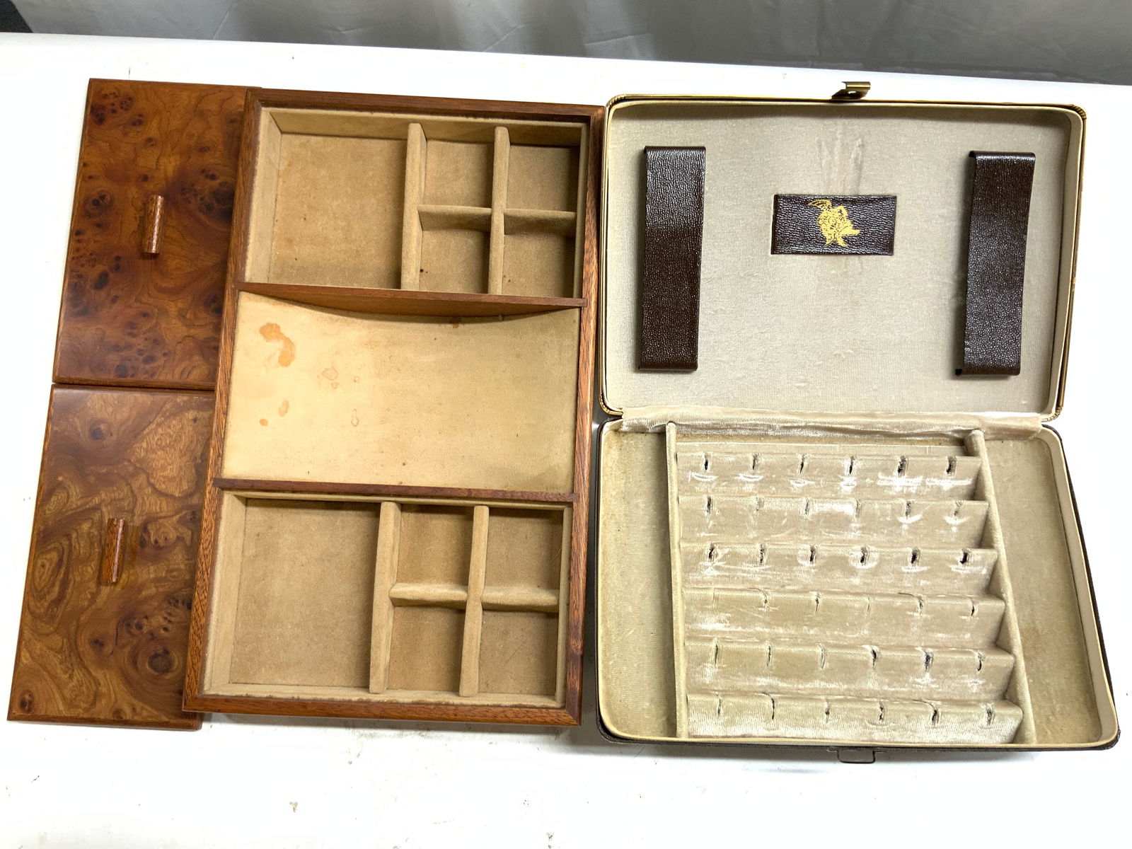 Lot 2 Vntg Wood Jewelry Bx & Leather Case Italy+ (1 of 9)