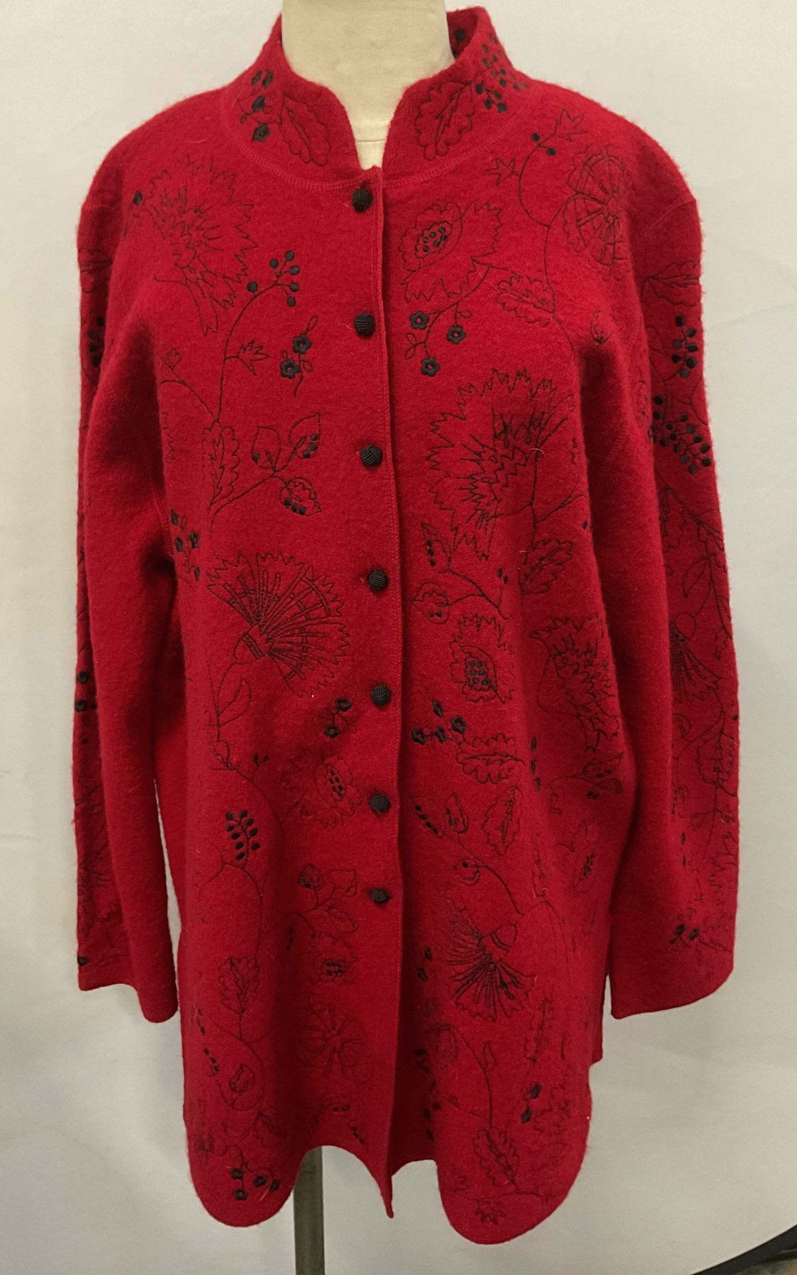 Carole Little Red Wool Embroidered Coat (1 of 6)