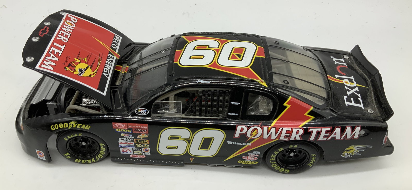 NASCAR 2000 Bodine #60 1:24 Die-Cast Metal Car: NASCAR 2000 Bodine #60 1:24 Die-Cast Metal Car 1:24 die-cast metal replica of Geoffrey Bodine #60 POWER TEAM Chevrolet Monte Carlo. Car features sponsorships including, NASCAR, SIMPSON, MOOG, GATORADE
