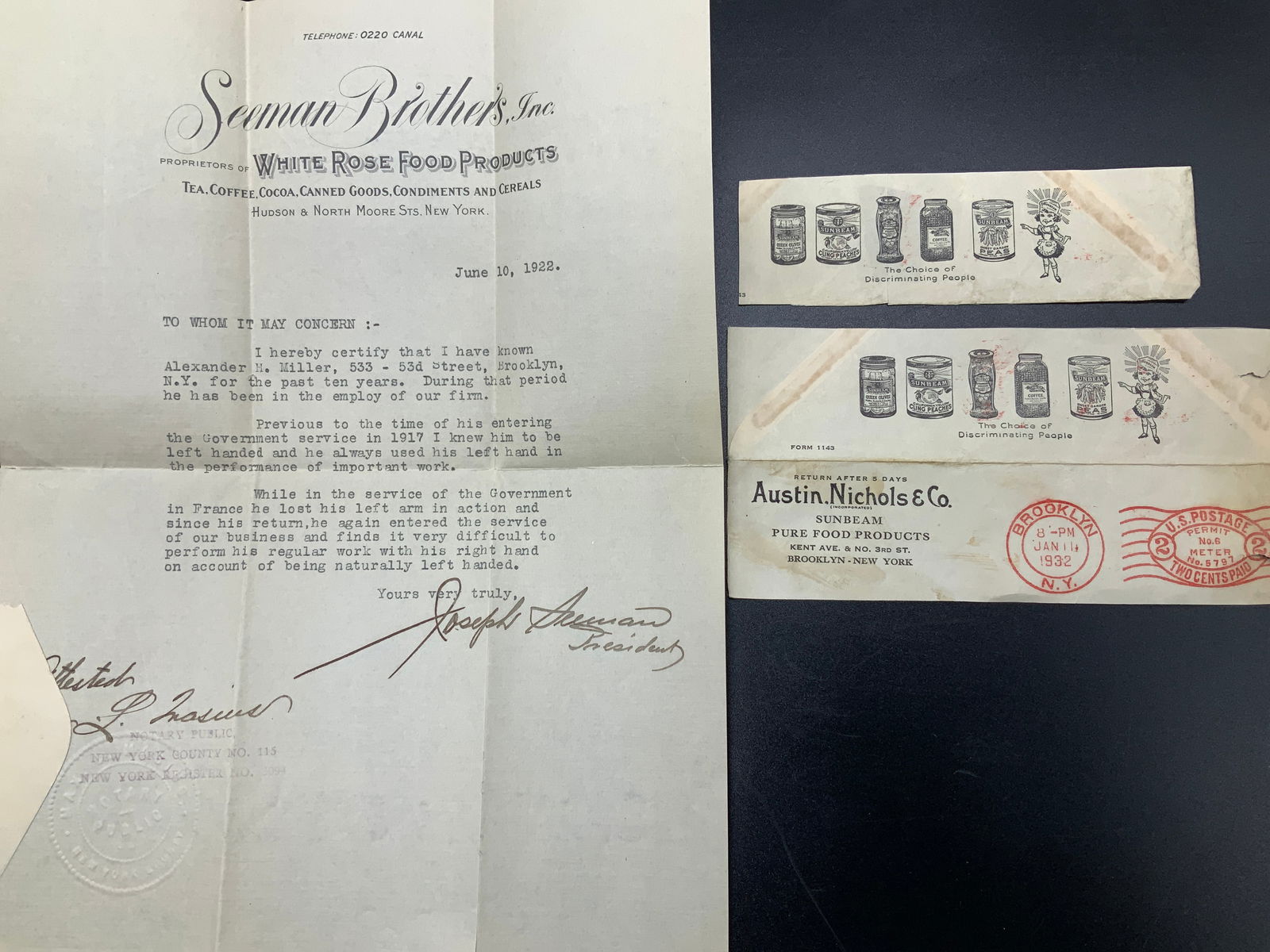 Lot 3 1922 SIGNED Letter & Sunbeam Food Ephemera (1 of 7)