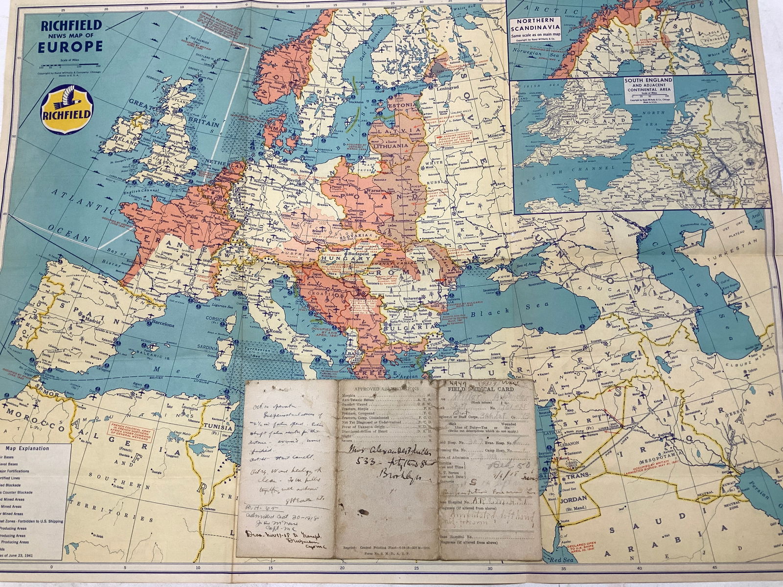 WWII Air Base Richfield Map & 1918+ Army Medic Crd (1 of 9)