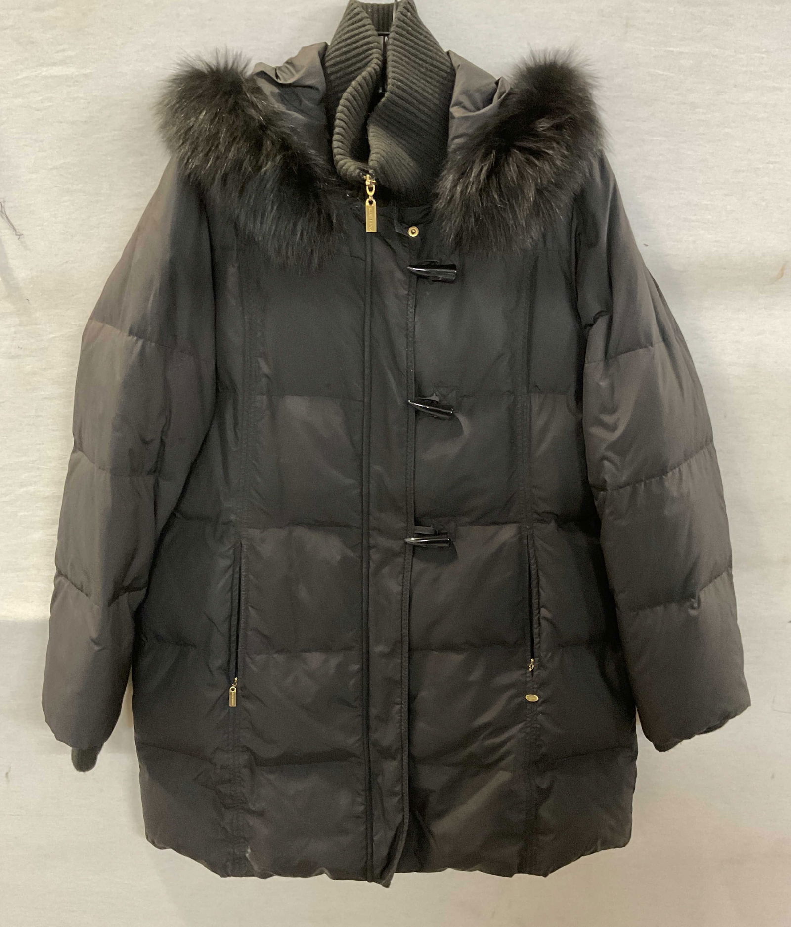 Ellen Tracy Black Down Fur Trim Jacket (1 of 6)