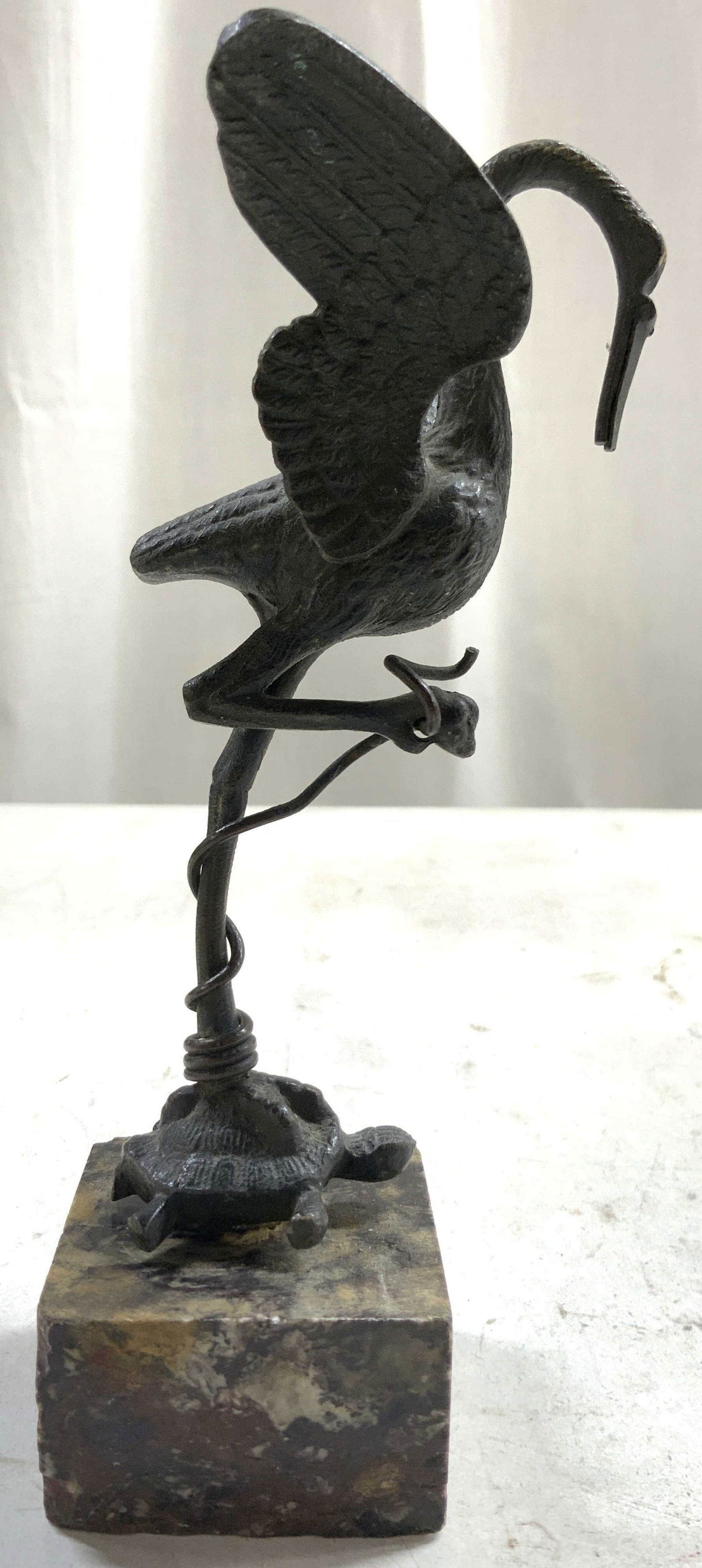 Vntg Bronze Crane On Tortoise w Stone Base (1 of 8)