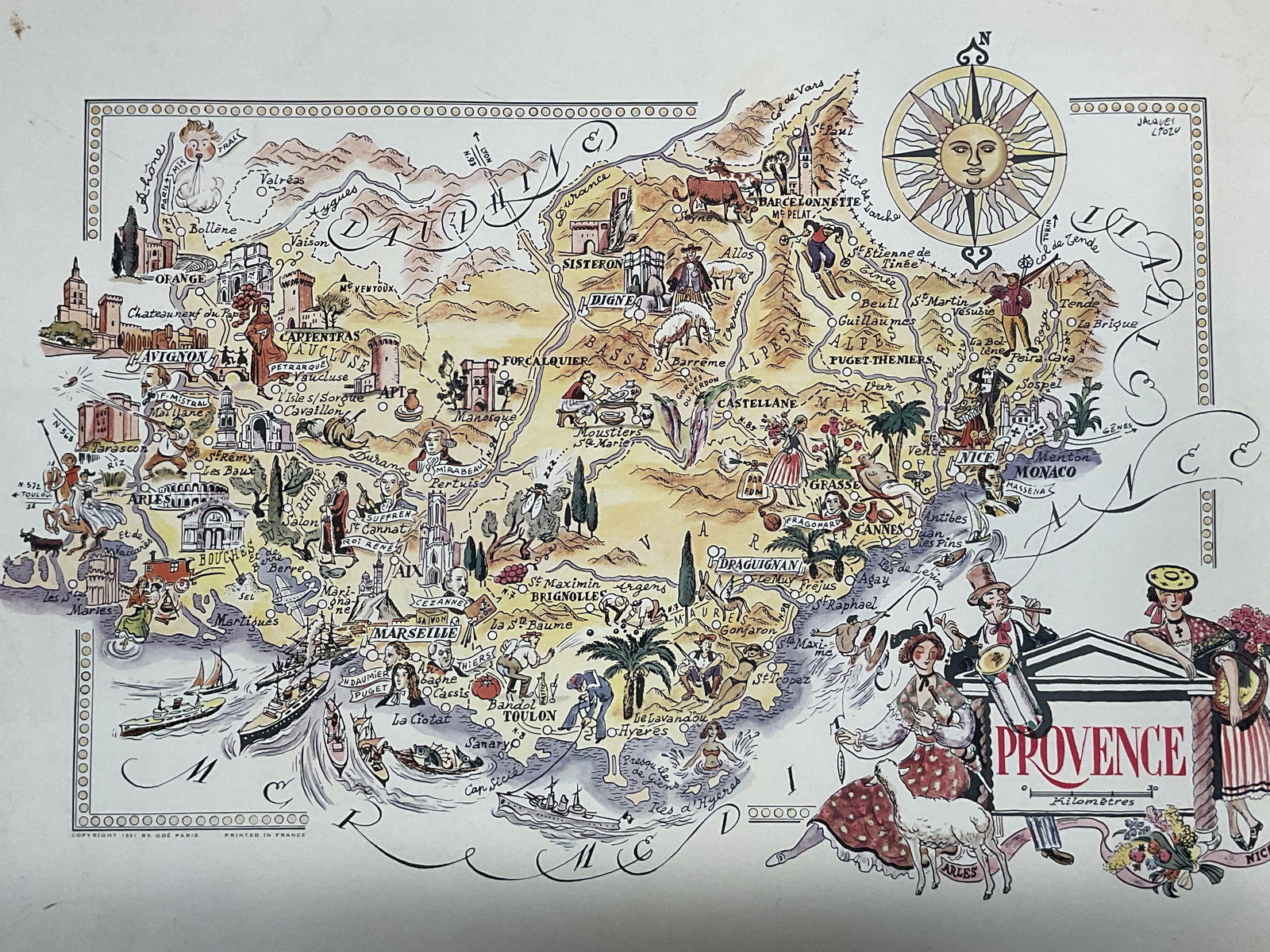 1951 Liozu France Provence Pictorial Map (1 of 6)