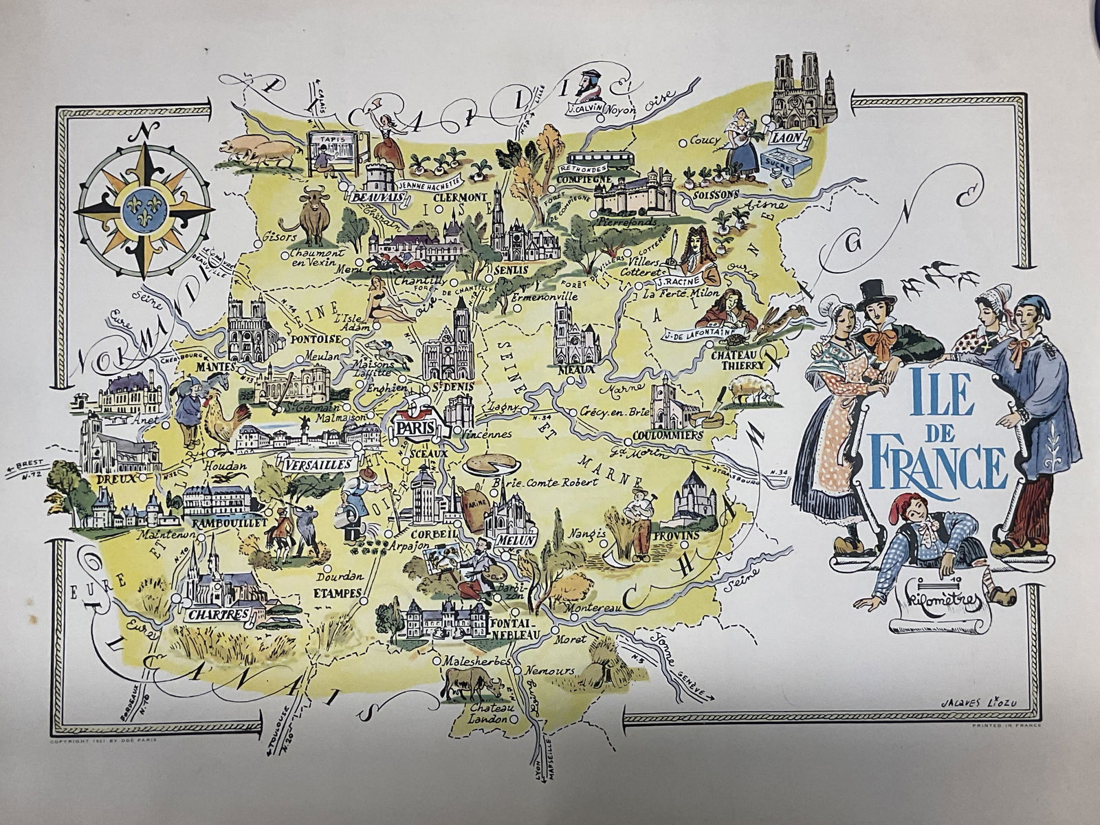 1951 Liozu Ile De France Pictorial Map (1 of 6)