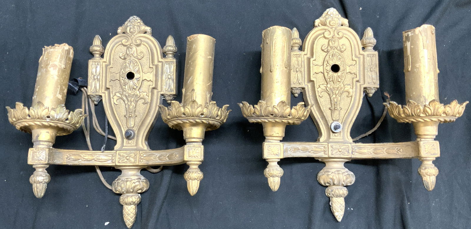 Vtg Pr Victorian Gilt Metal 2 Arm Wall Sconces (1 of 8)