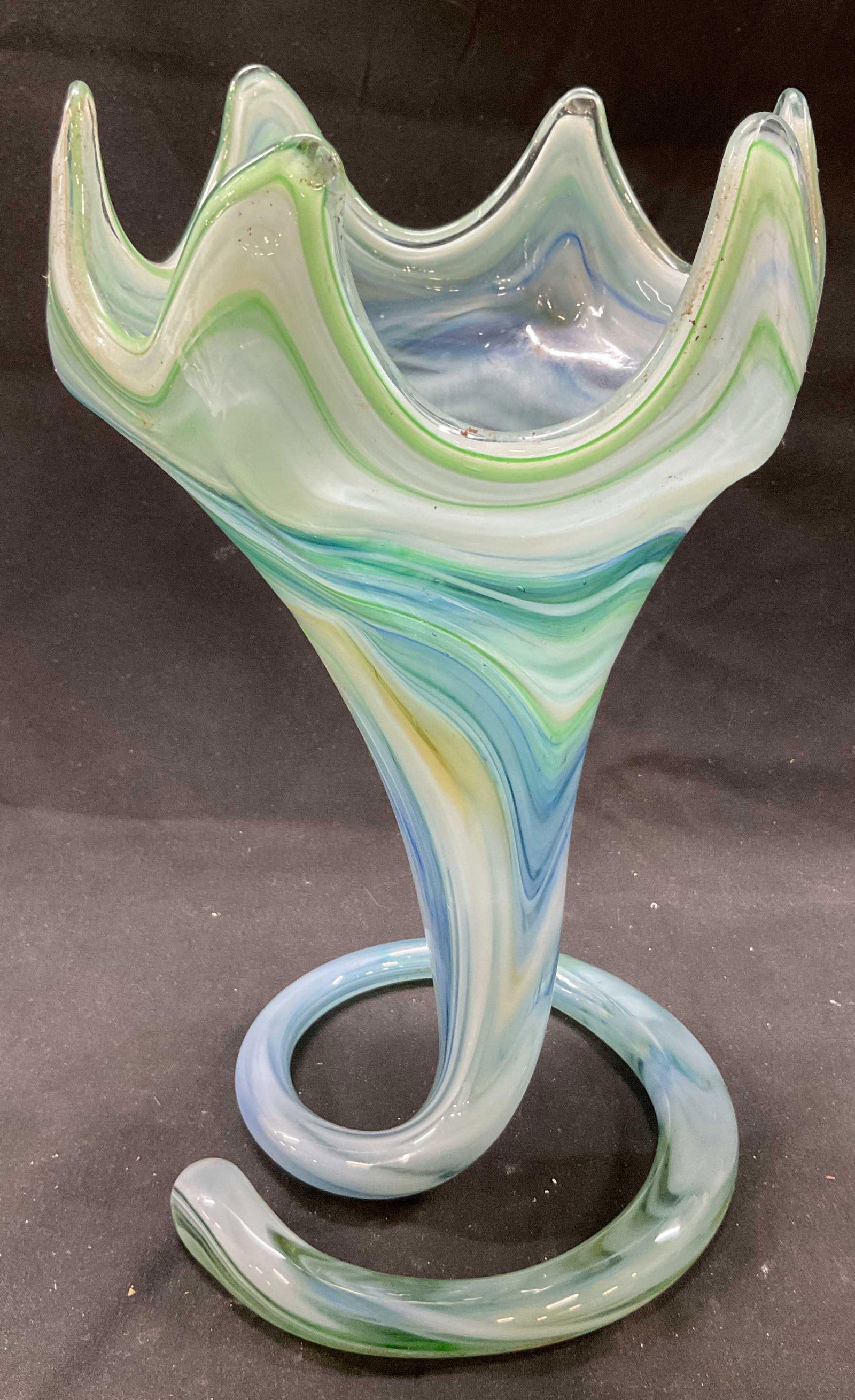 Vtg MCM Hand Blown Art Glass Vase Green Swirl 10in (1 of 8)