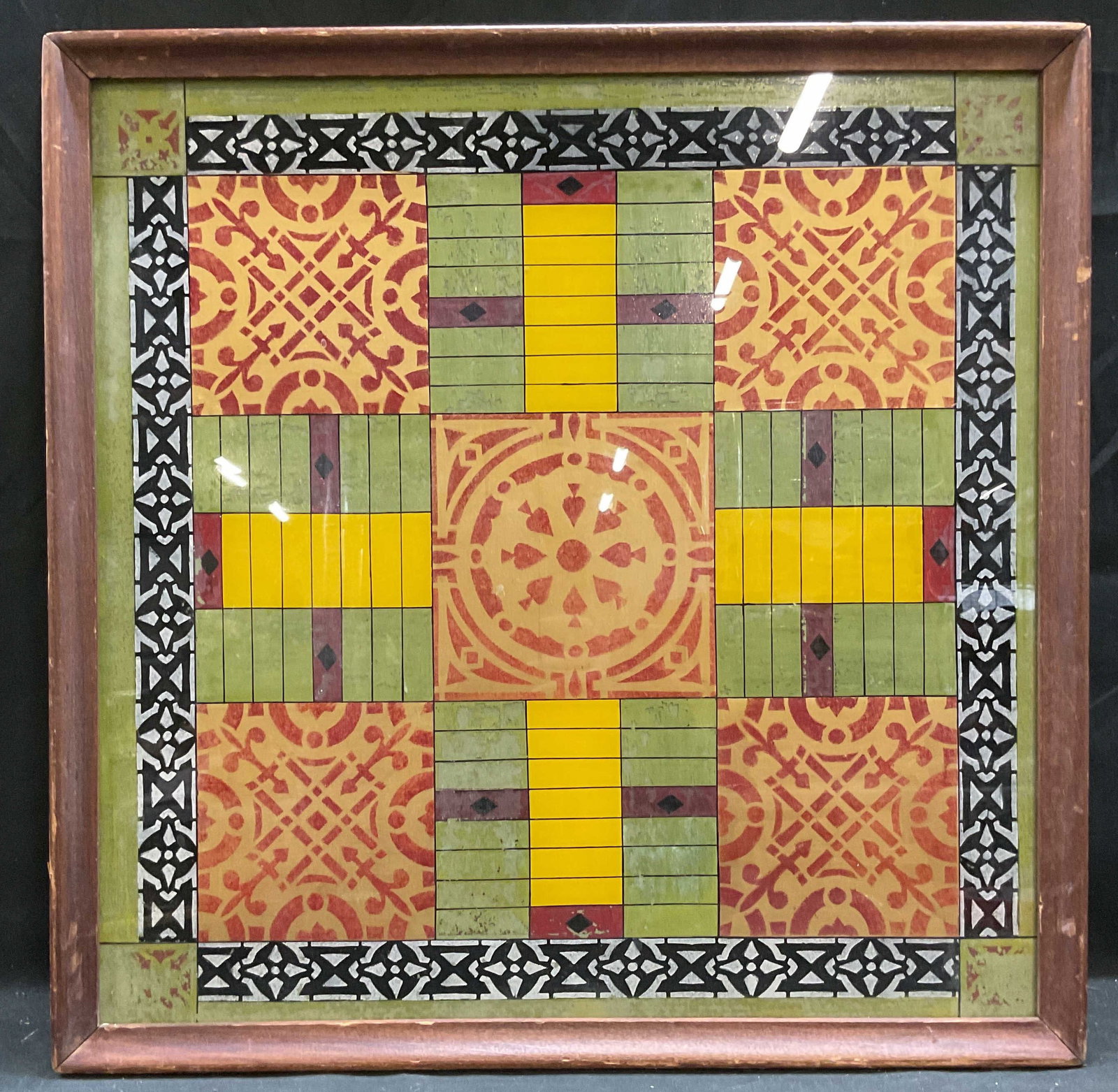 Antique Reverse Painted Parcheesi Game Board (1 of 7)