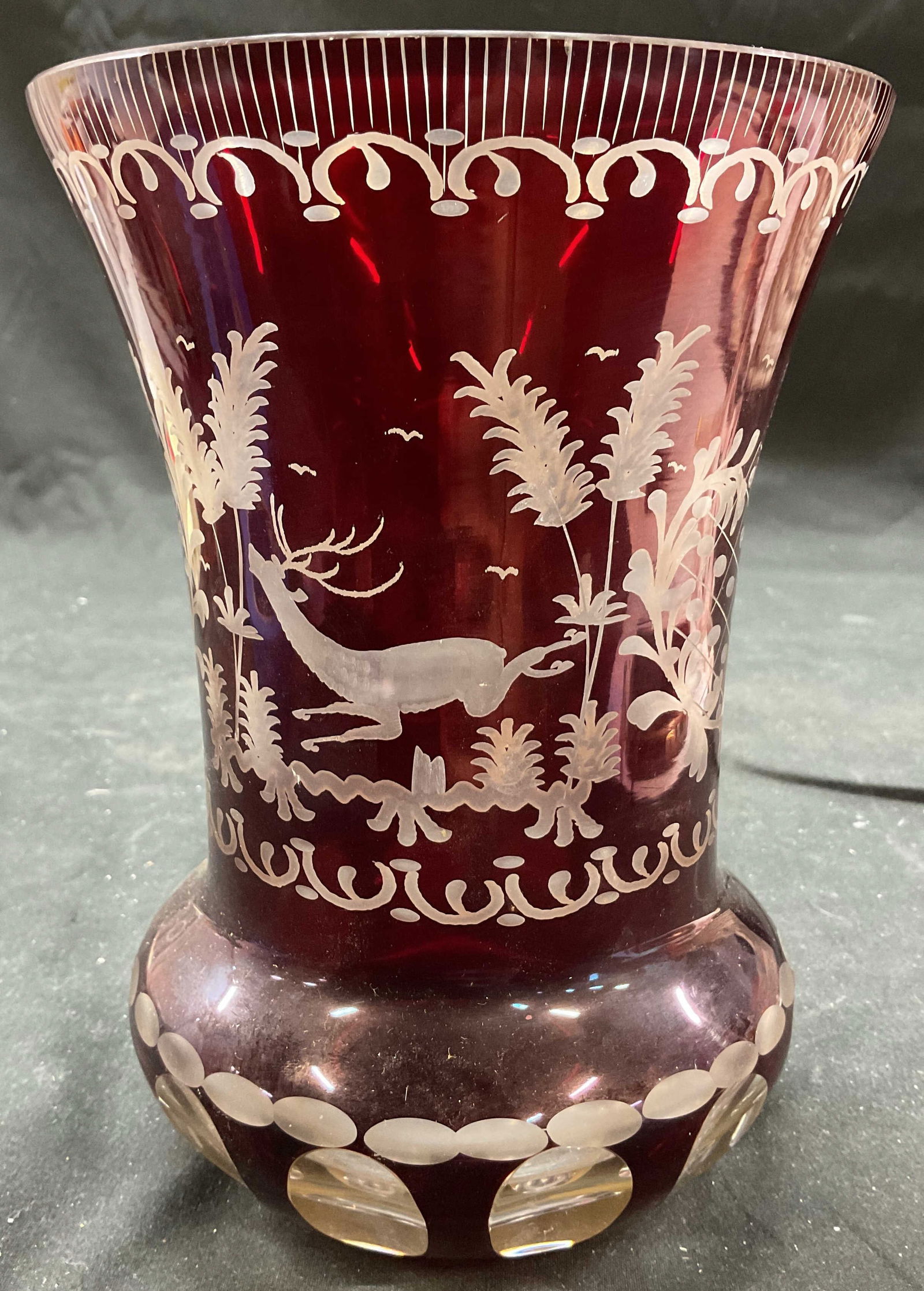 Vtg Bohemian Ruby to Clear Cut Glass Vase (1 of 6)