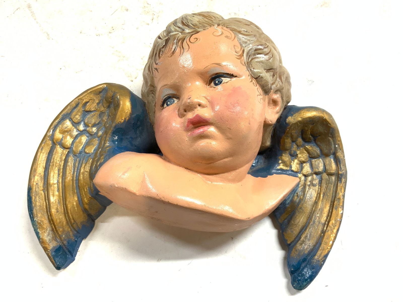 Vtg Sgnd Bavarian HndCrft Baroque Angel Head Plq (1 of 9)