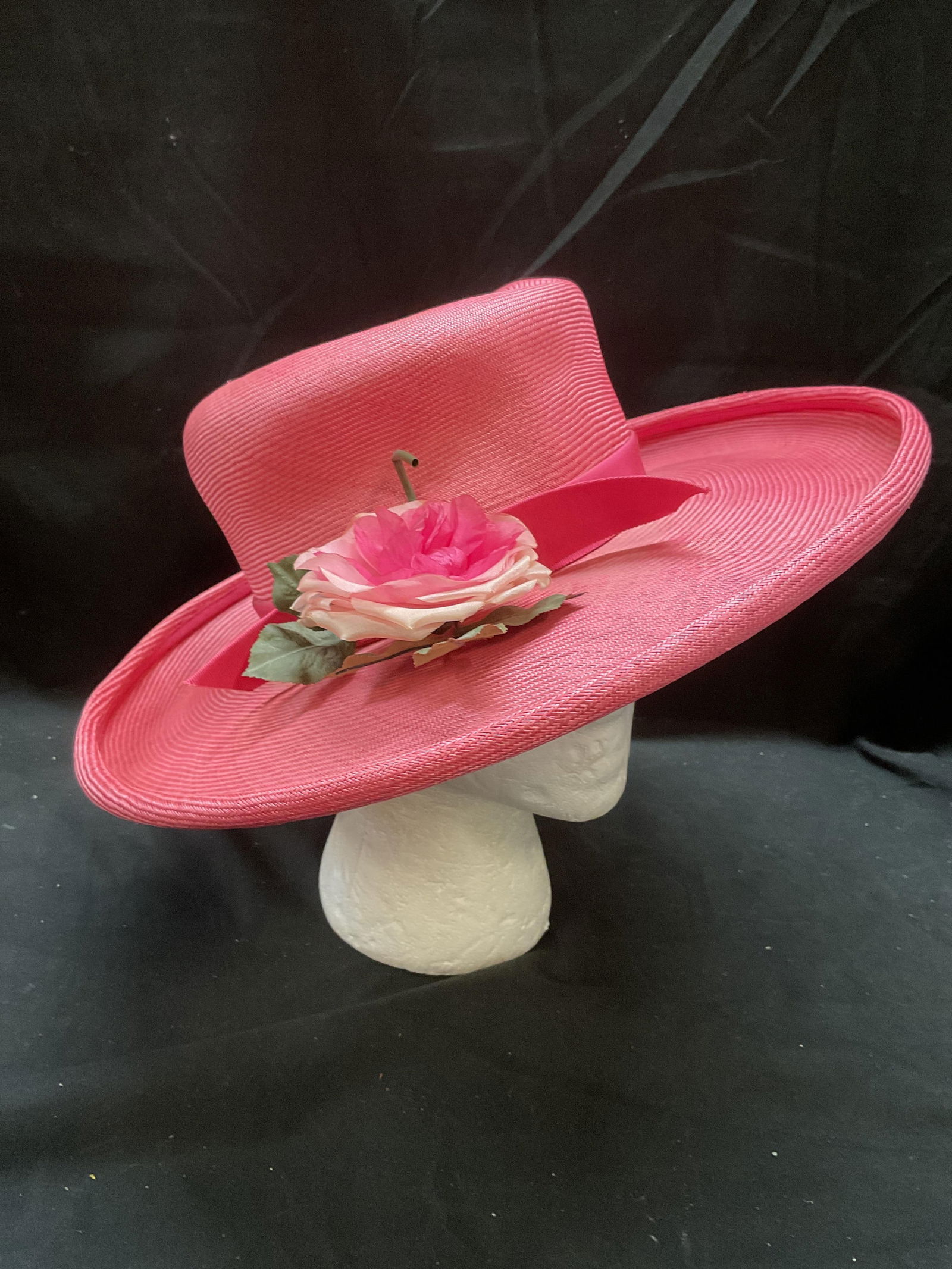 Vintage Mr John Pink Straw Flower Hat (1 of 6)
