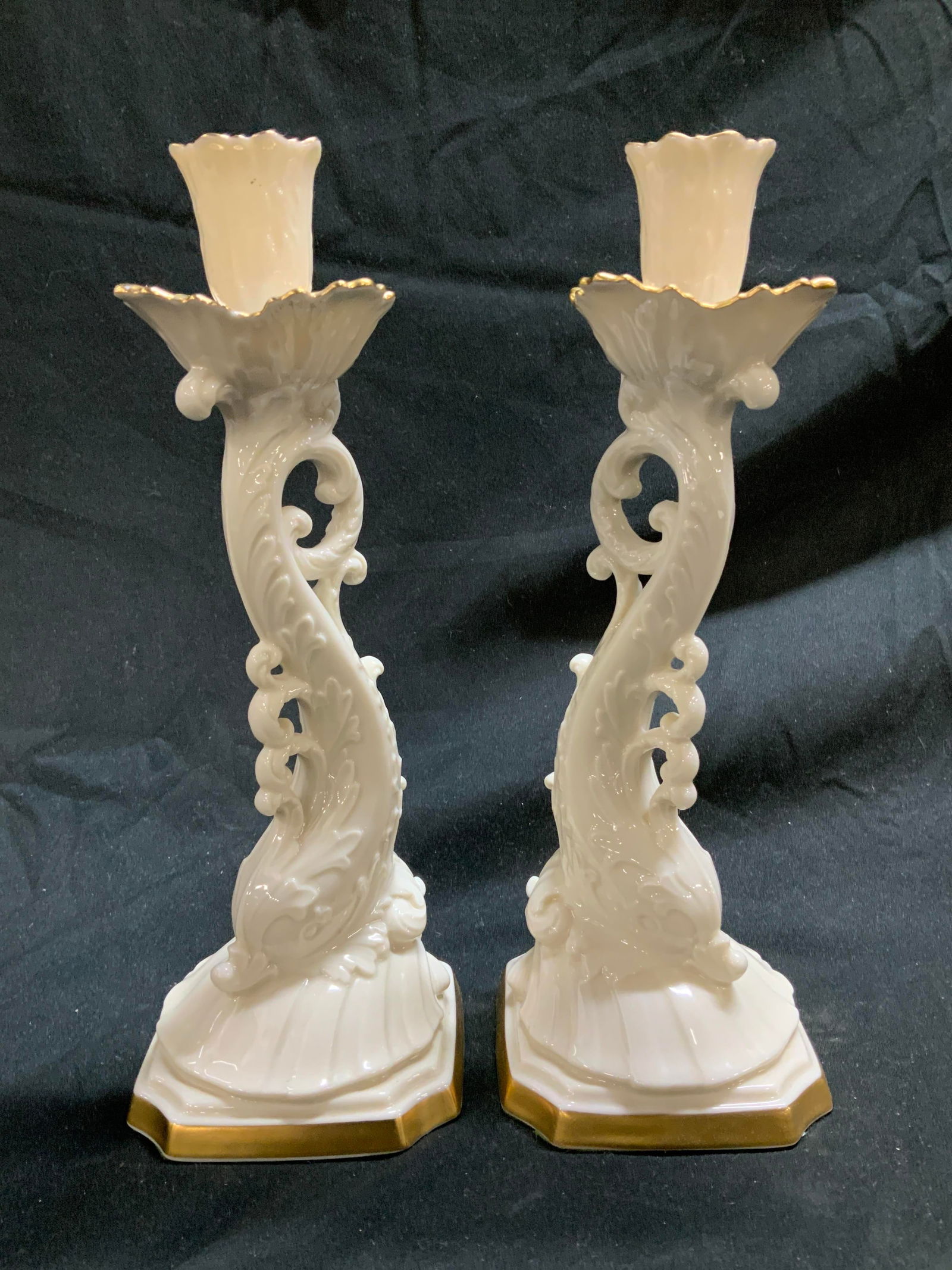 Pair LENOX Porc Dolphin 24k Gold Candlesticks USA (1 of 7)