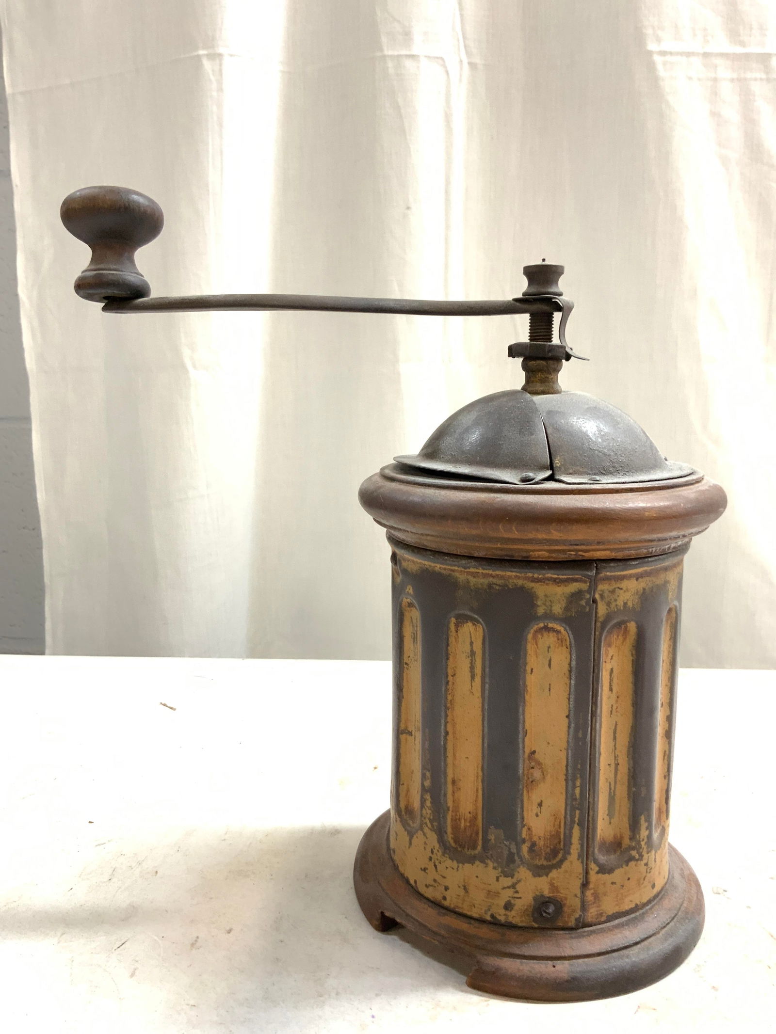 Antq Wood & Metal Scalloped Coffee Mill (1 of 9)