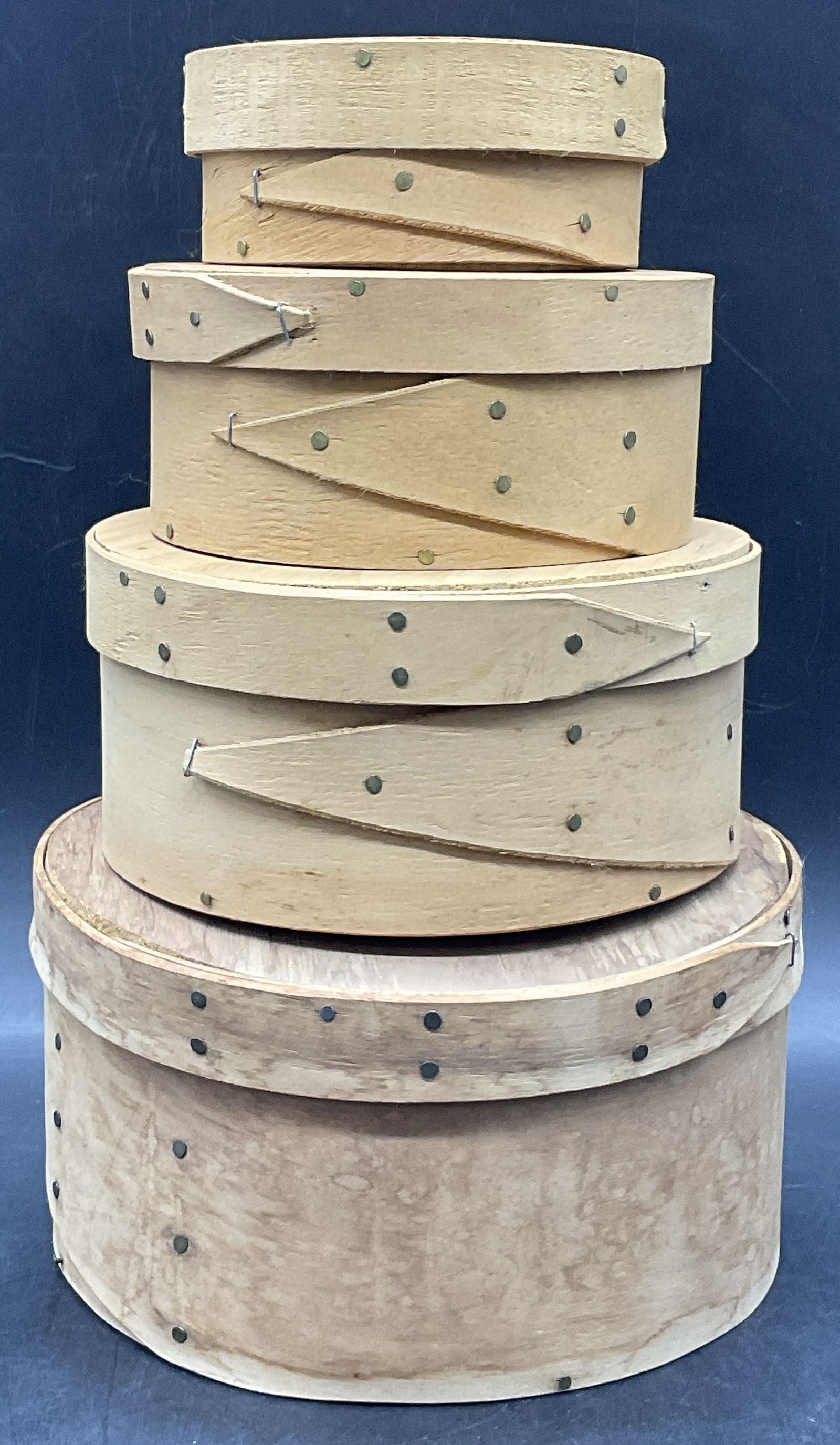 Set 4 Vintage Wood Nesting Shaker Boxes, Lidded (1 of 8)