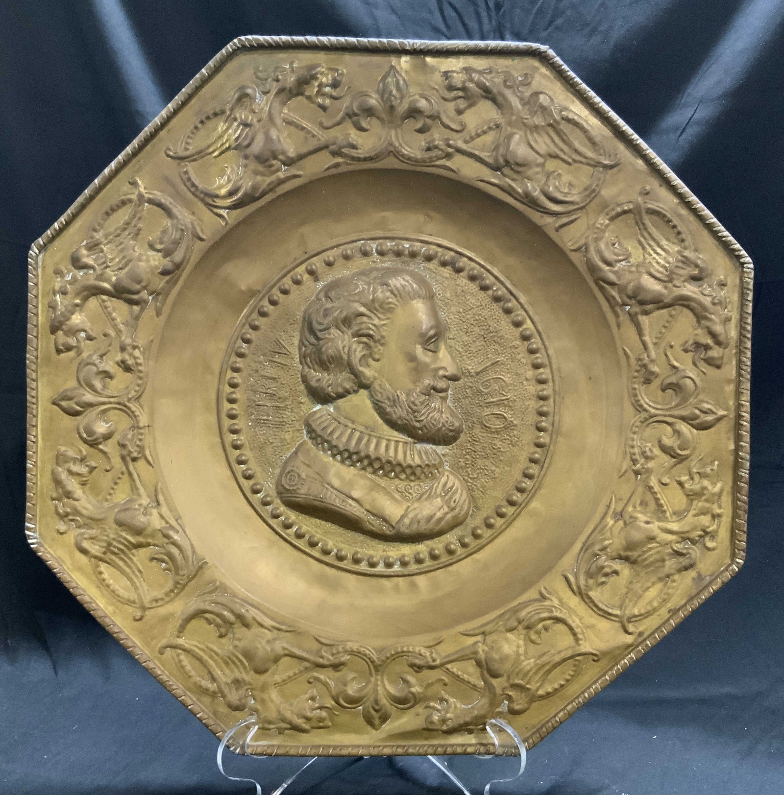 Antq XL French Gilt Metal Octagonal Charger 23 in (1 of 10)