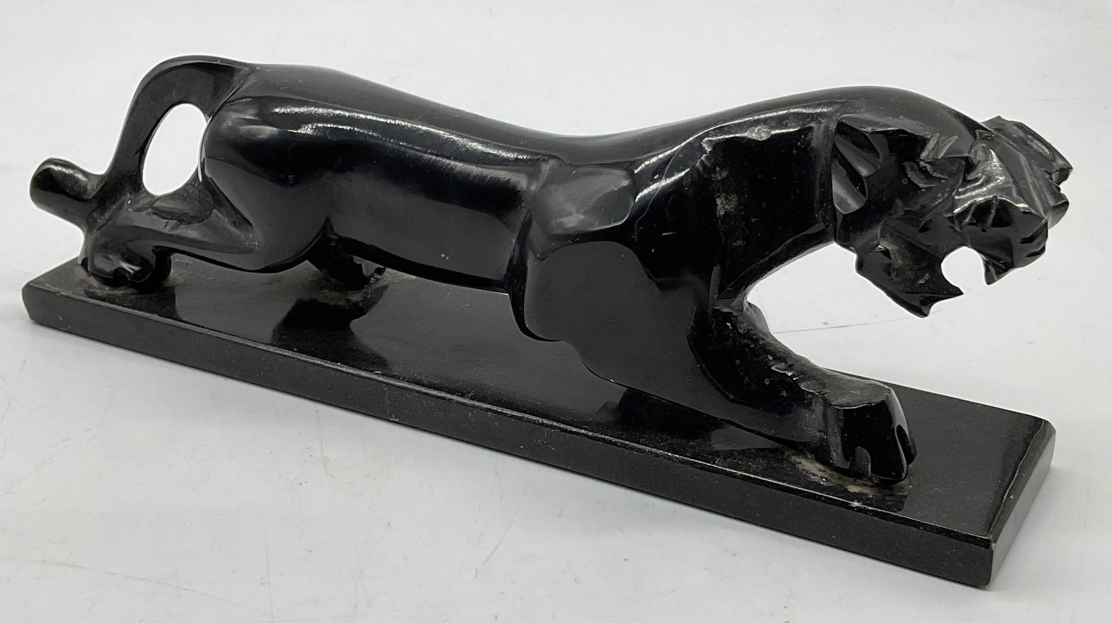 Vtg Hand Carved Black Onyx Stone Tiger Sculpture (1 of 6)