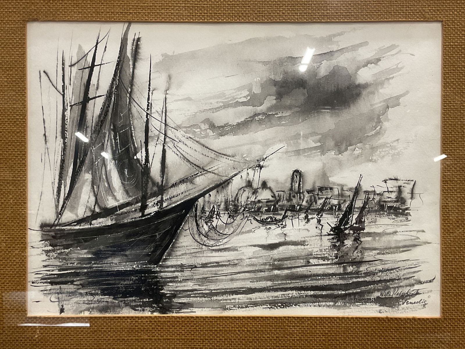 Signed Willi Roshart Nautical Ship Watercolor (1 of 6)