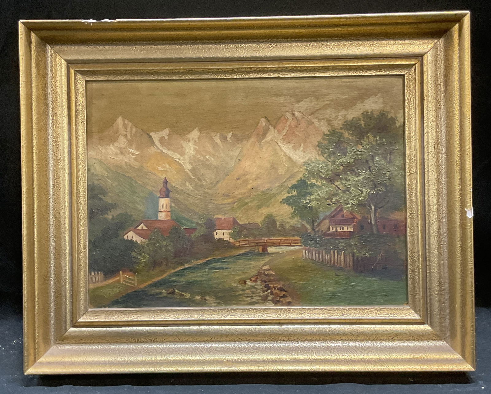 Framed Pastoral Landscape w Houses Oil Painting (1 of 6)