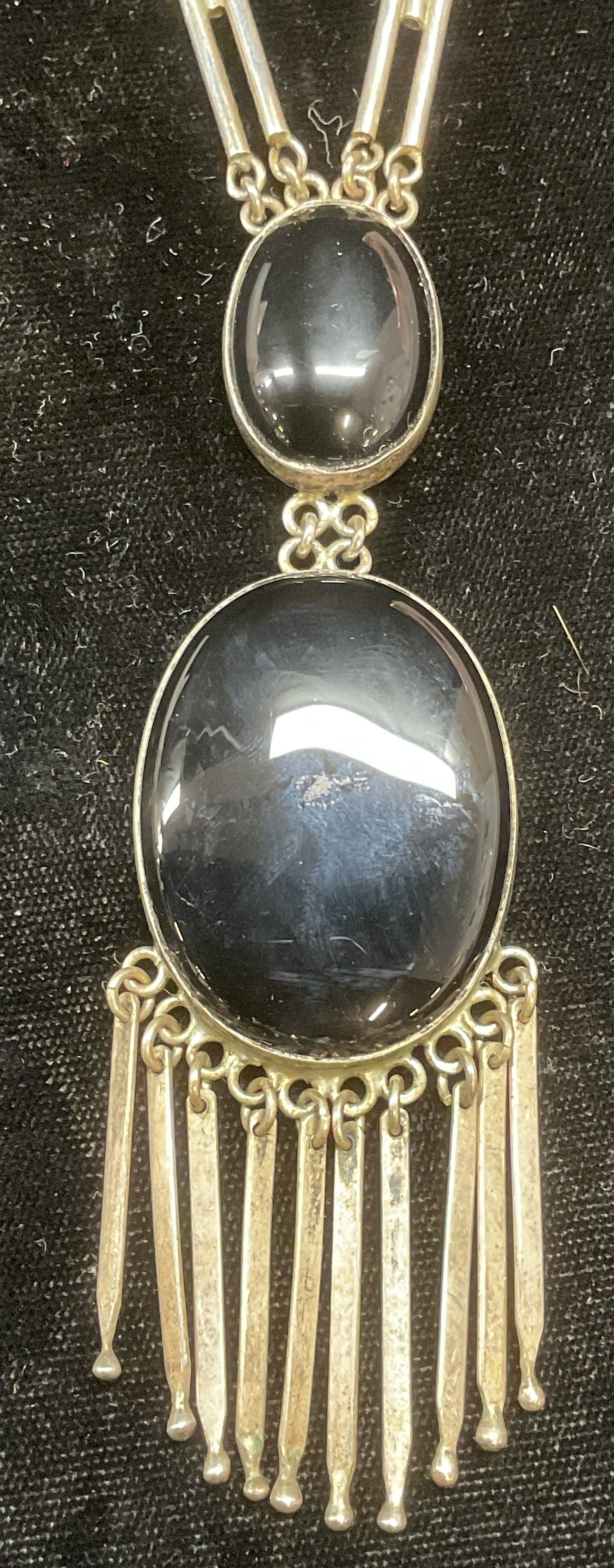 Sgn Sterling Silver Onyx Pendant Necklace, Israel (1 of 8)