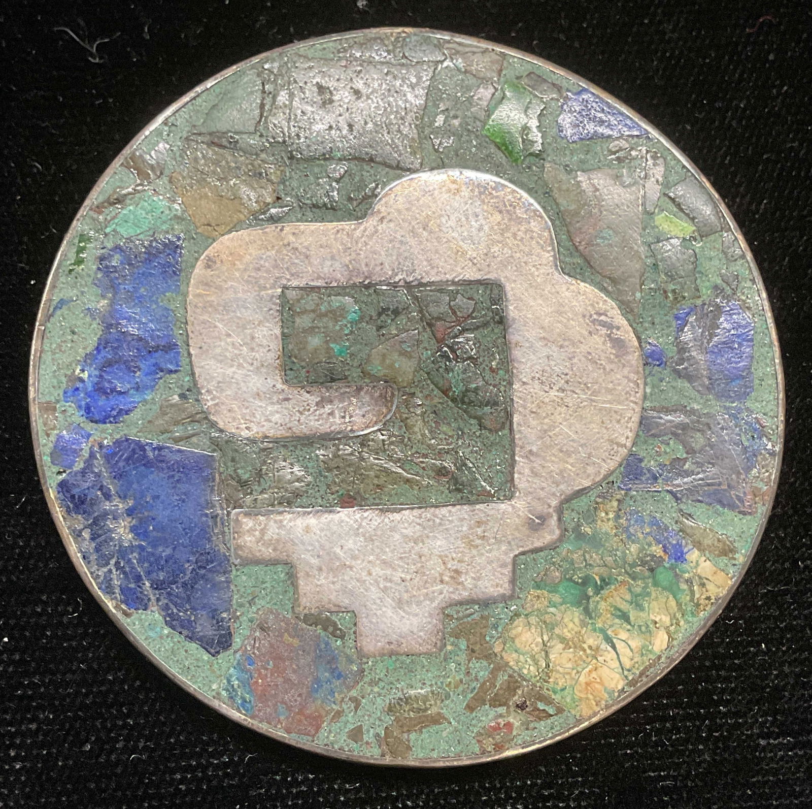 SH Sterling Silver Turquoise & Lapis Brooch Mexico (1 of 7)