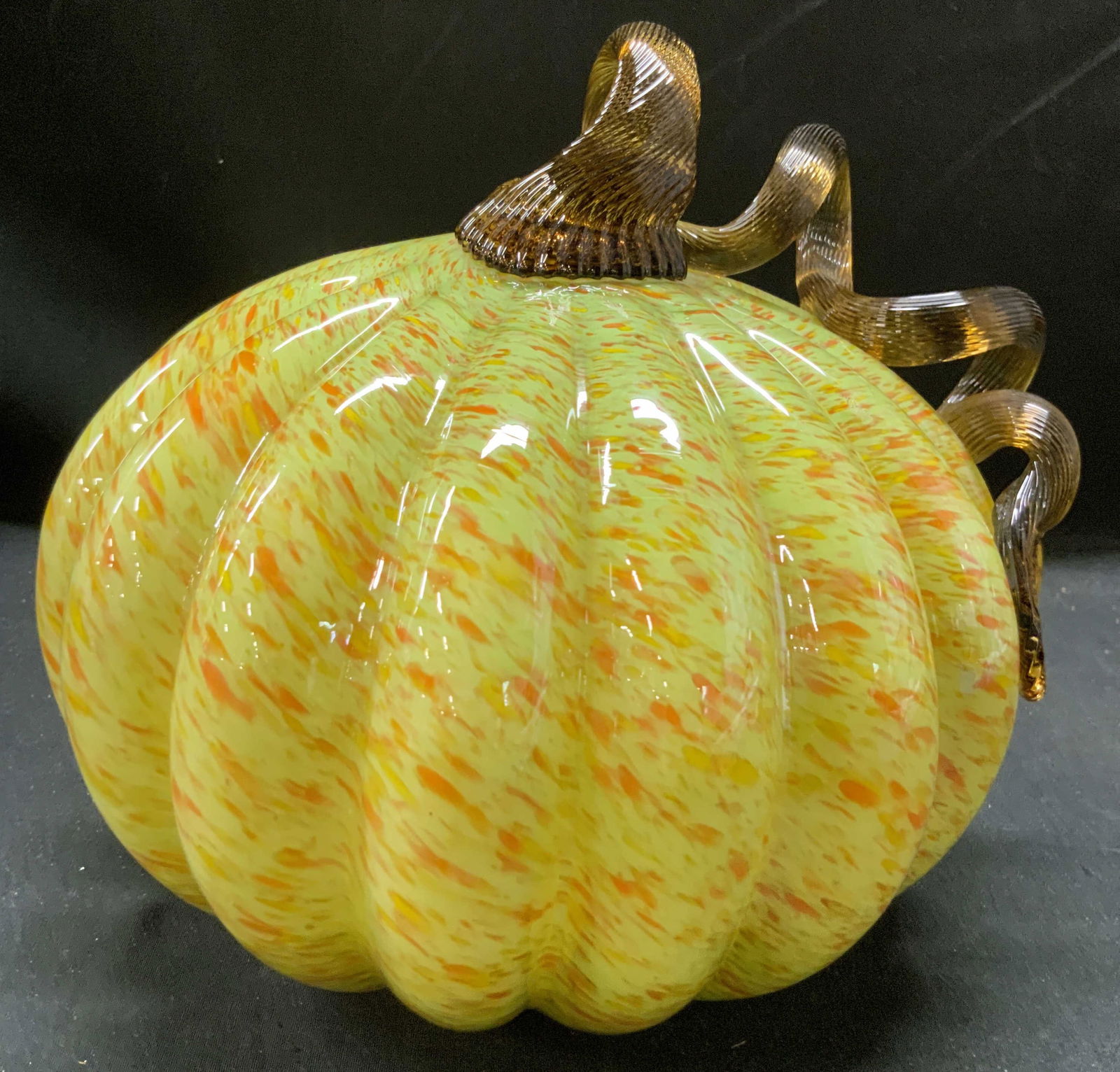 Hand Blown Art Glass Pumpkin W Orange Flecks (1 of 8)
