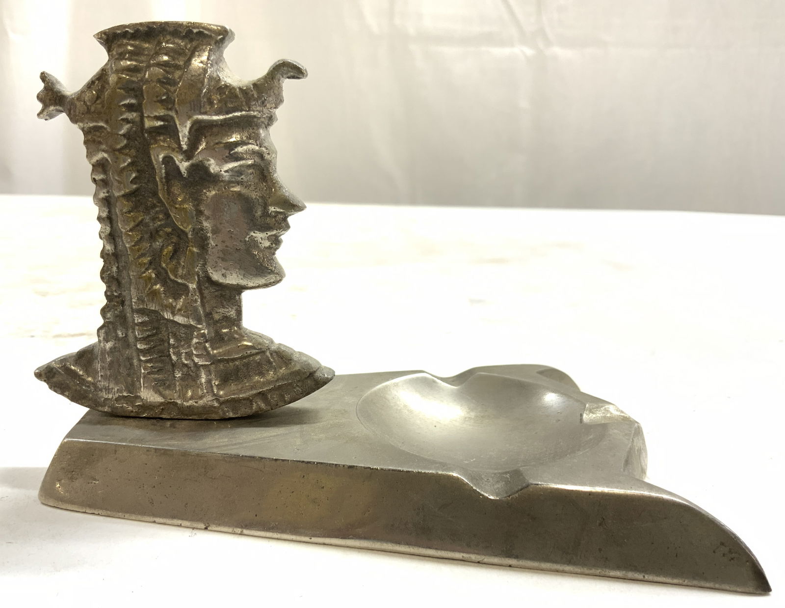Nefertiti Vintage Egyptian Revival Pewter Ashtray (1 of 8)