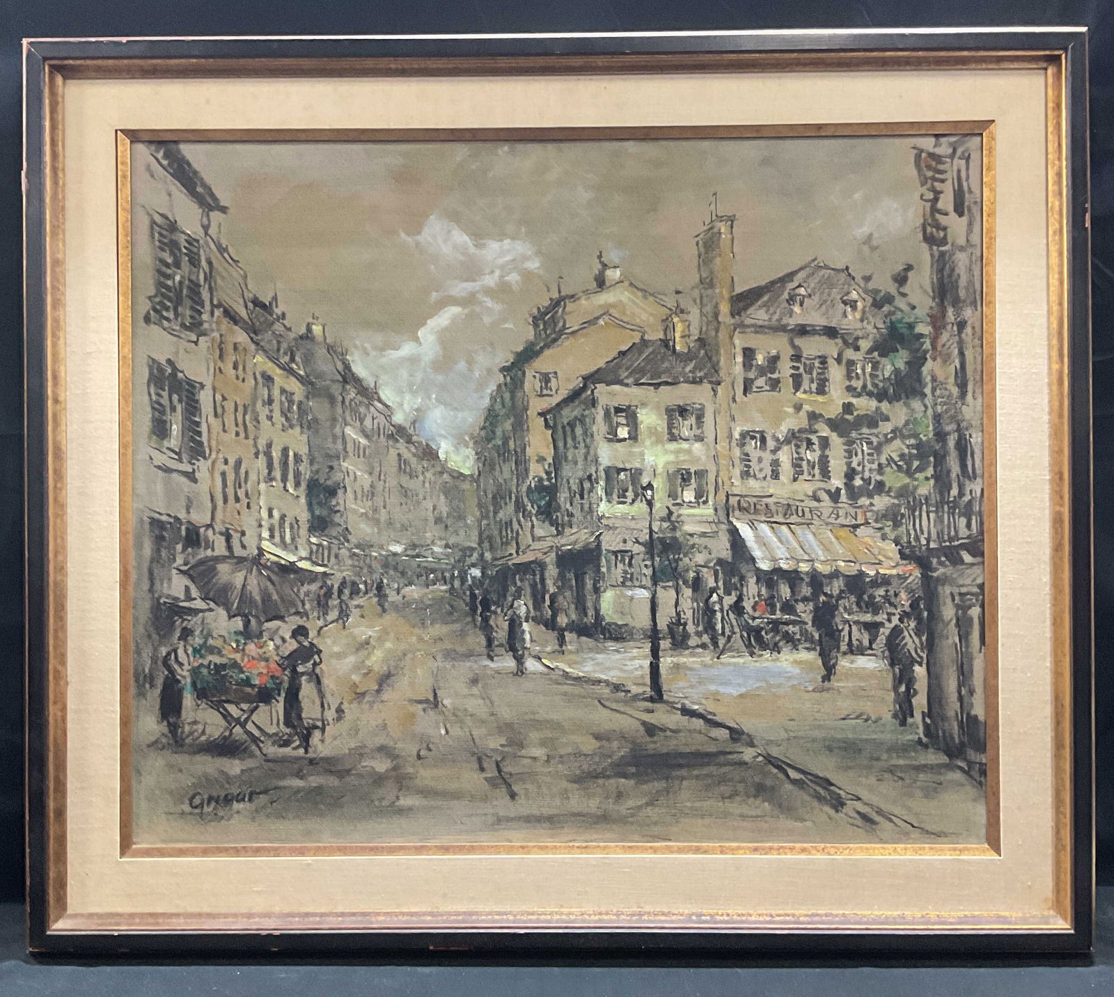 Signed Grigar Parisian Street Scene Oil Painting (1 of 6)
