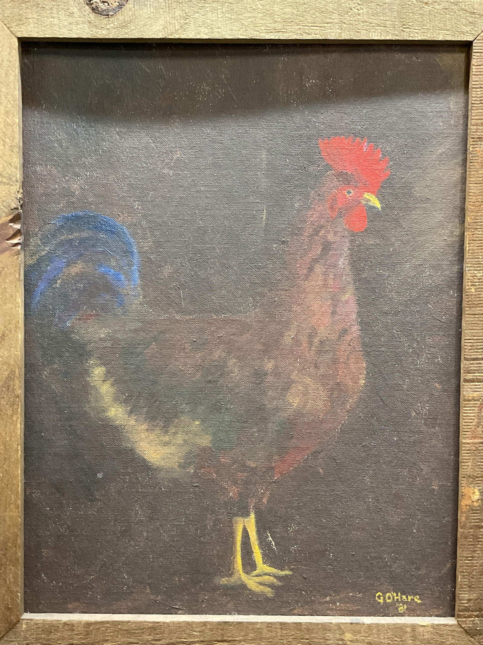 Vintage Signed G OHare Rooster Oil Painting 1981 (1 of 6)