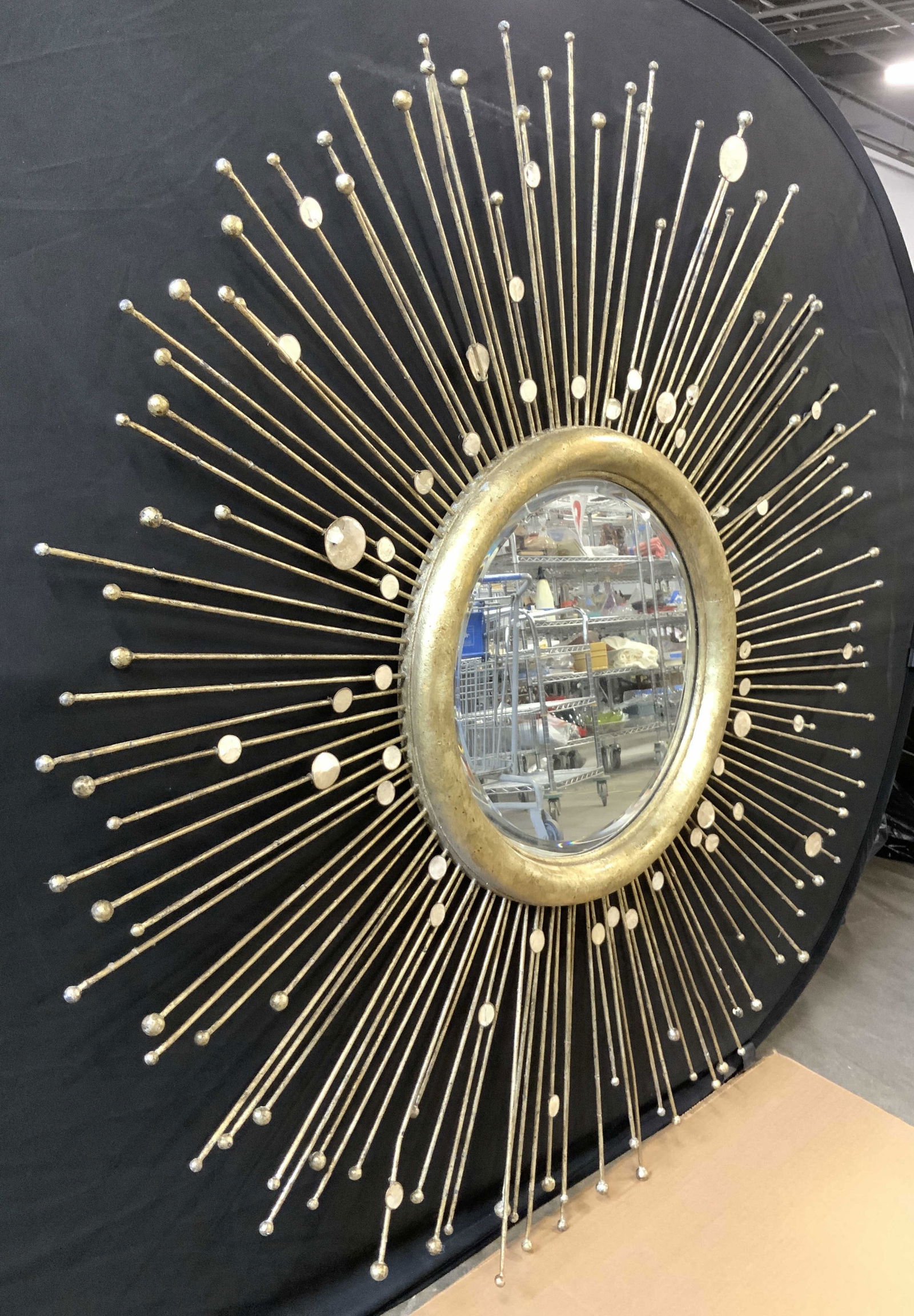 Vntg Giltwood & Metal Beveled Sunburst Mirror 54in (1 of 10)