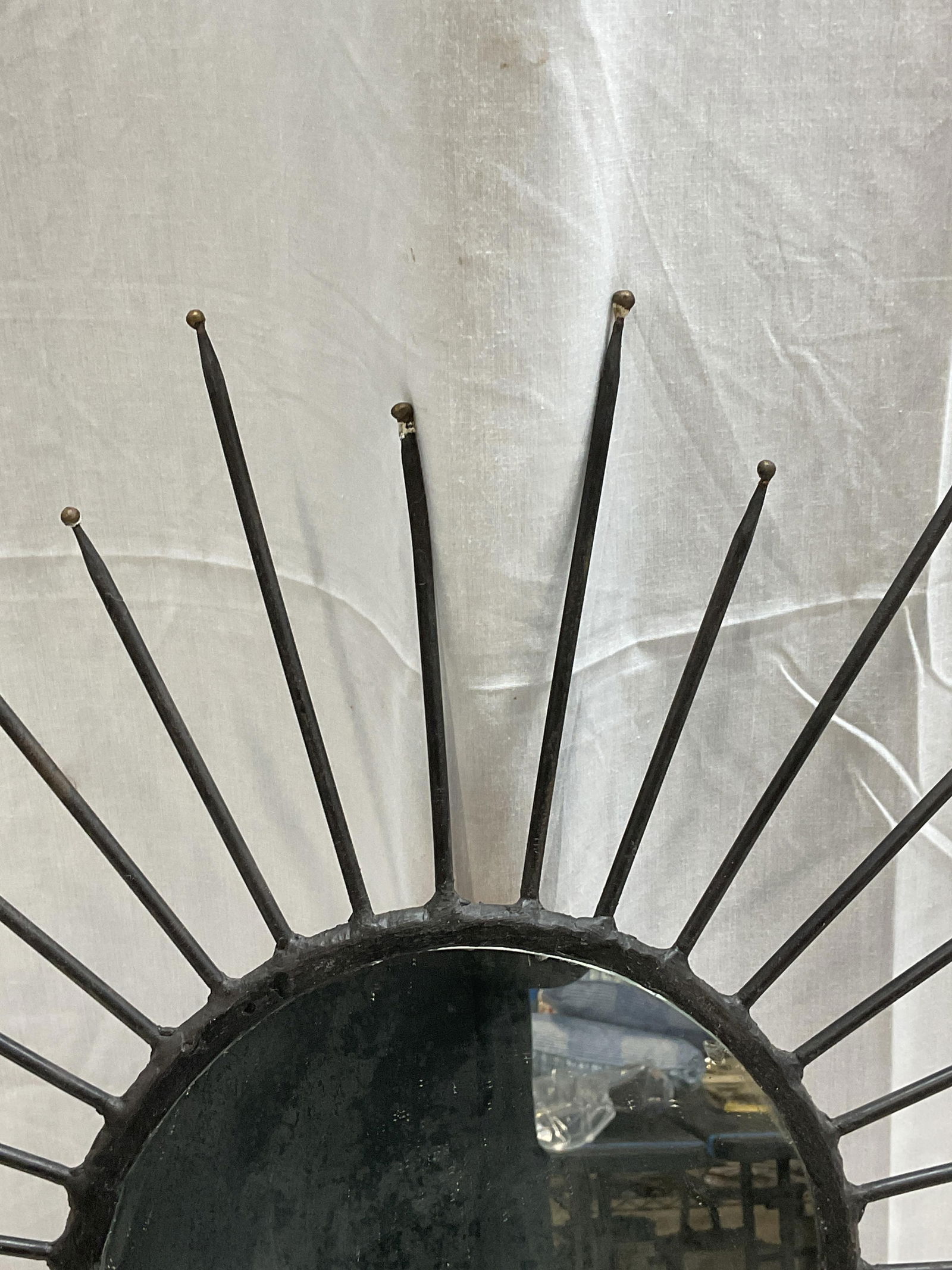 Vintage Handcrafted Iron Sunburst Wall Mirror 25in (1 of 6)