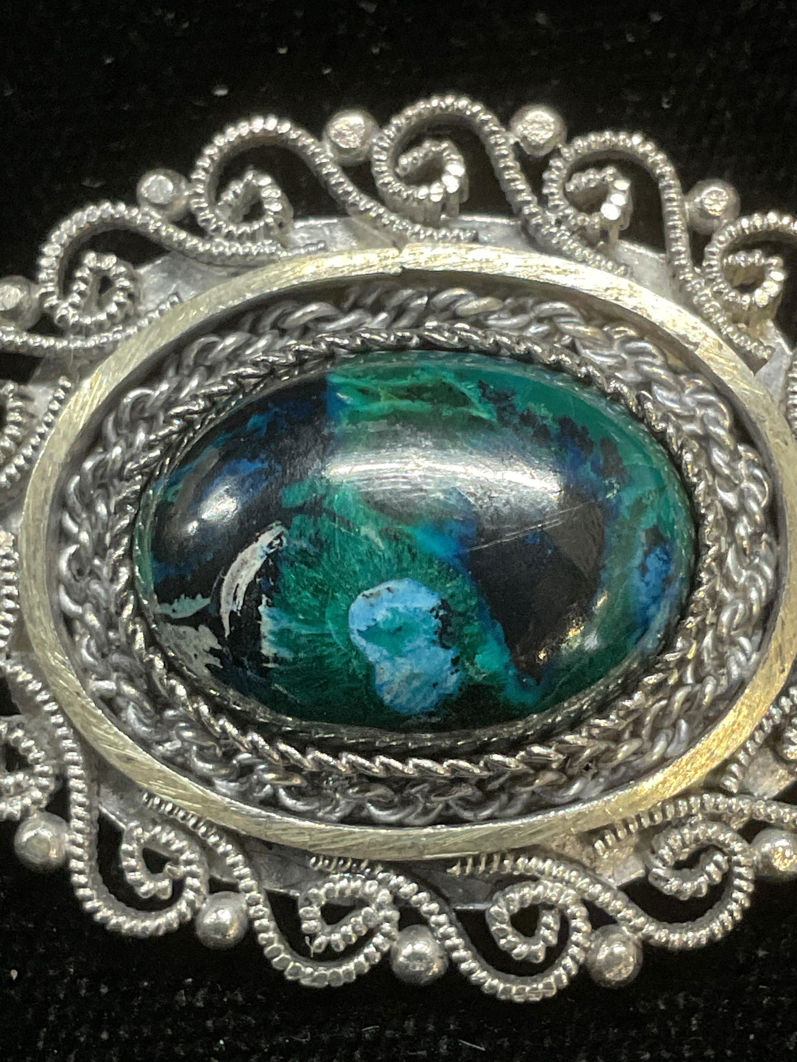 Vintage Sterling Silver Semiprecious Brooch Israel (1 of 6)